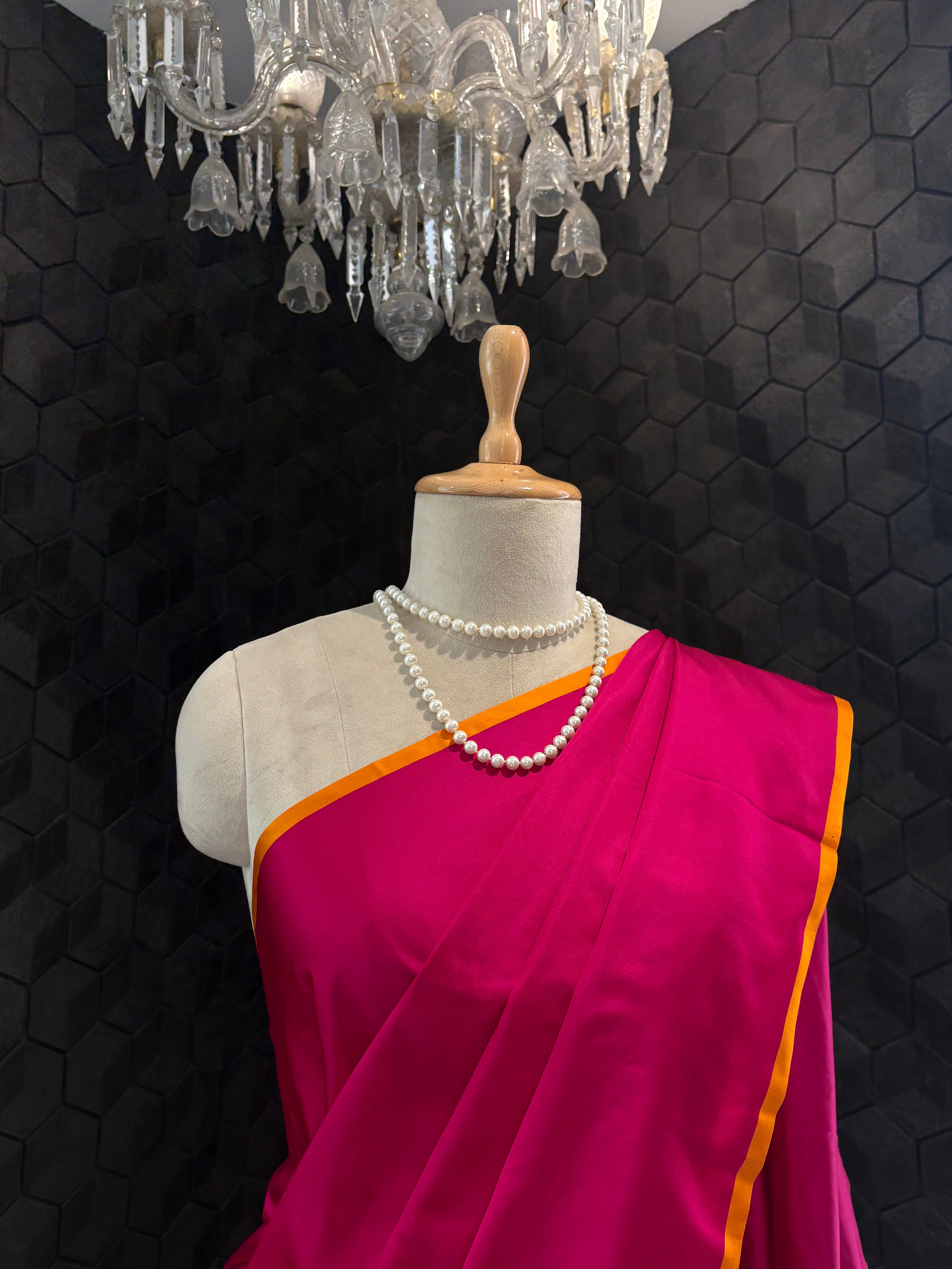 Pink Satin Saree with Silver Zari Pallu