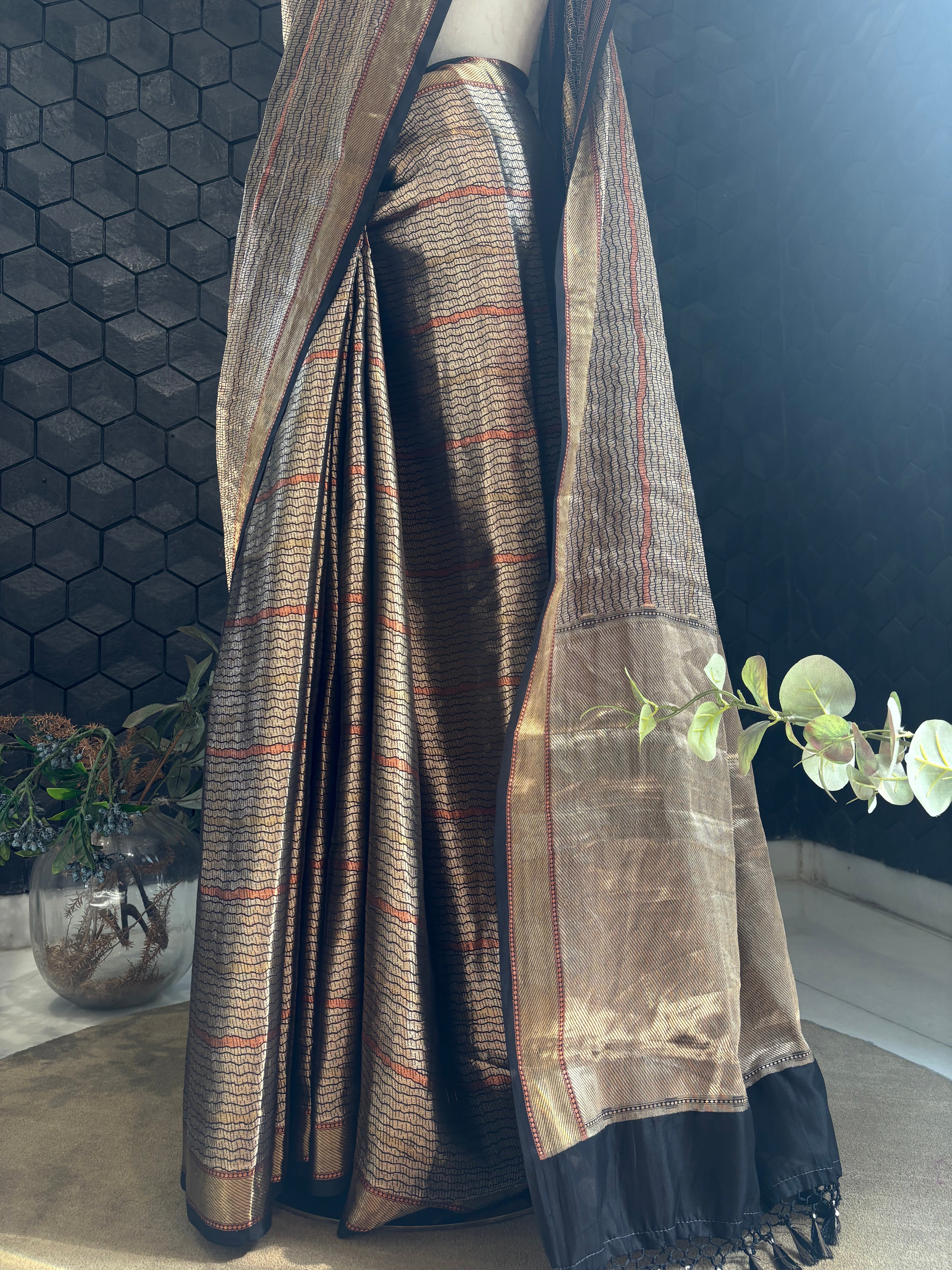 Black Gold Tissue Saree