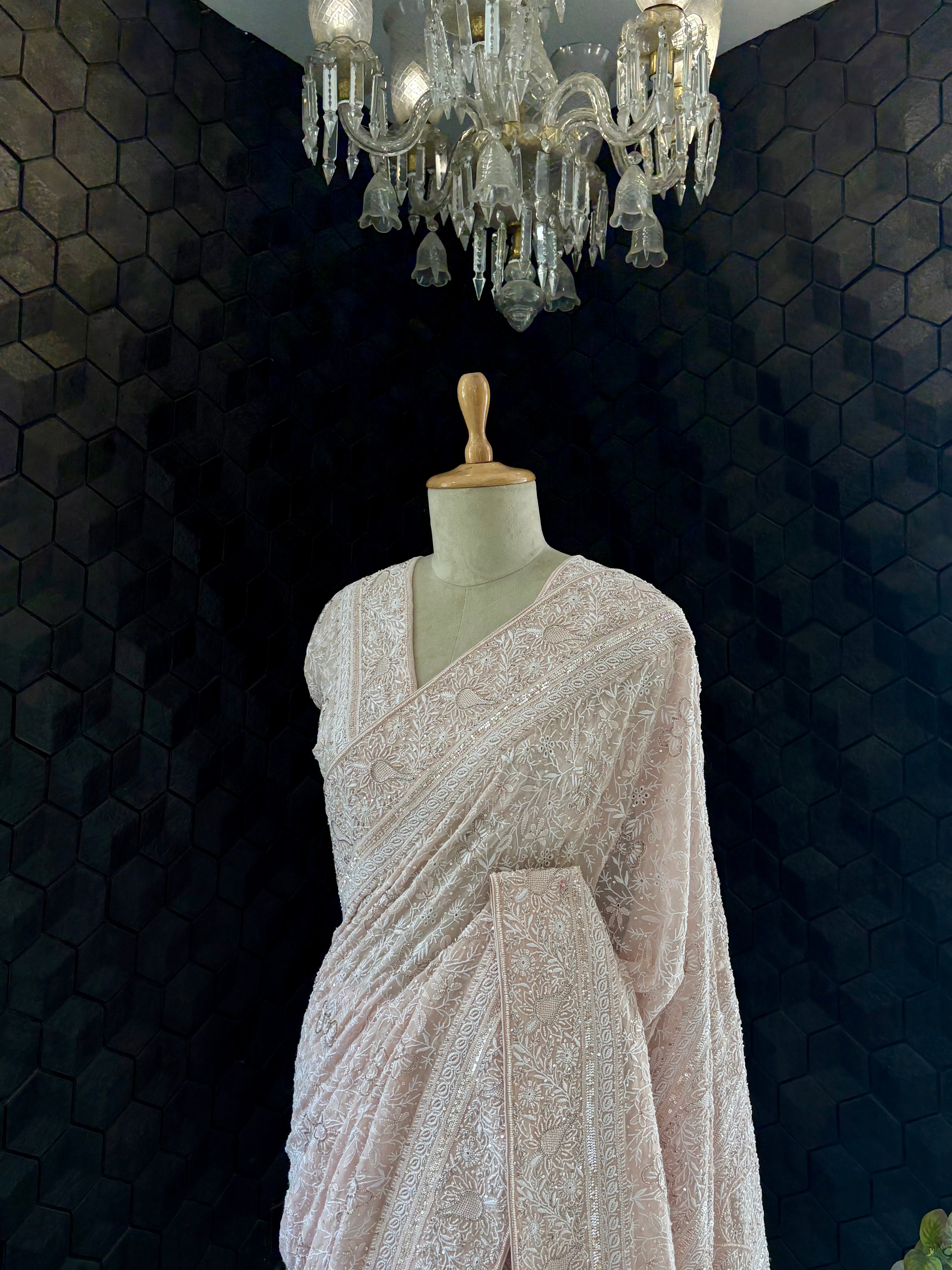 Powder Pink Chikankari Saree