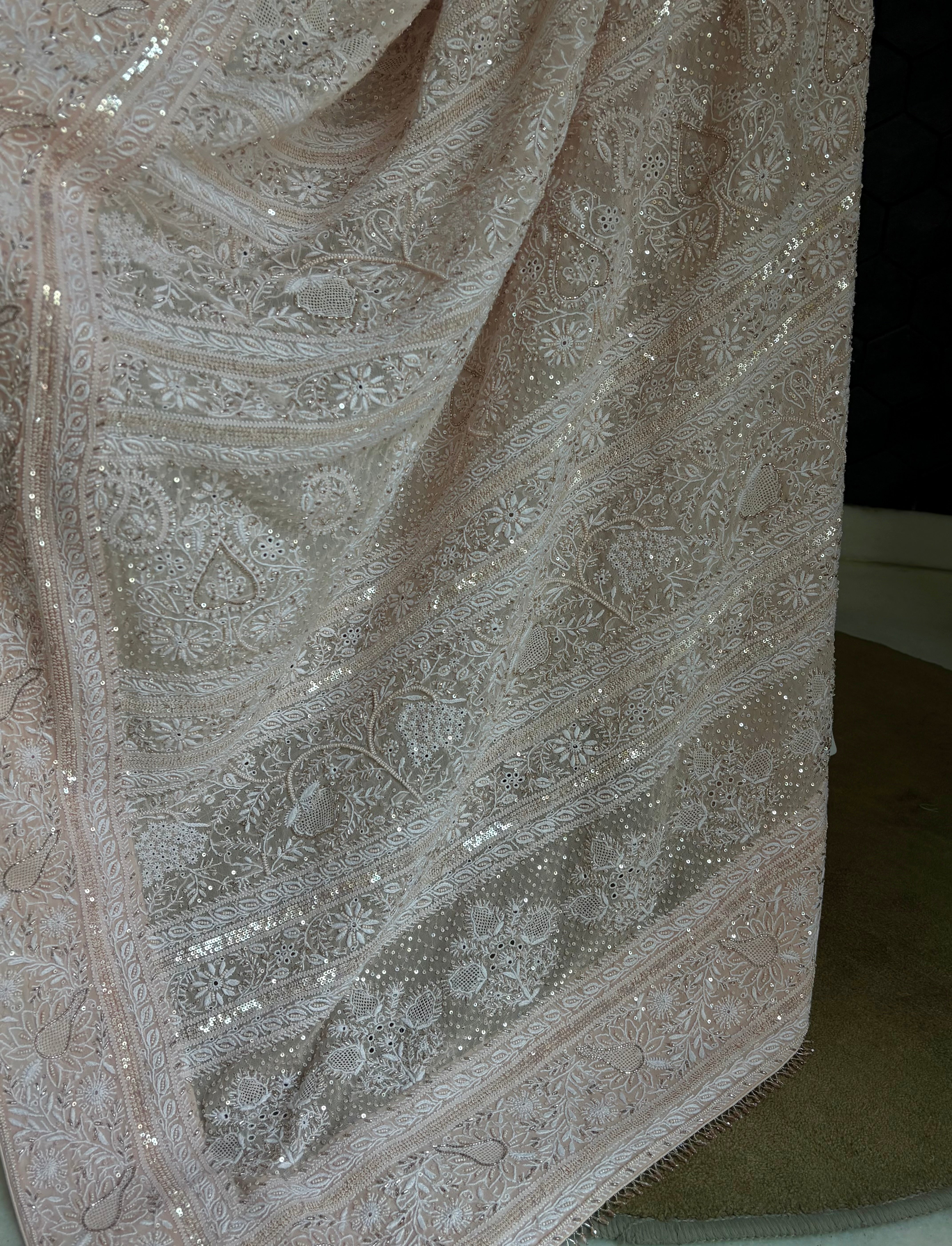 Powder Pink Chikankari Saree