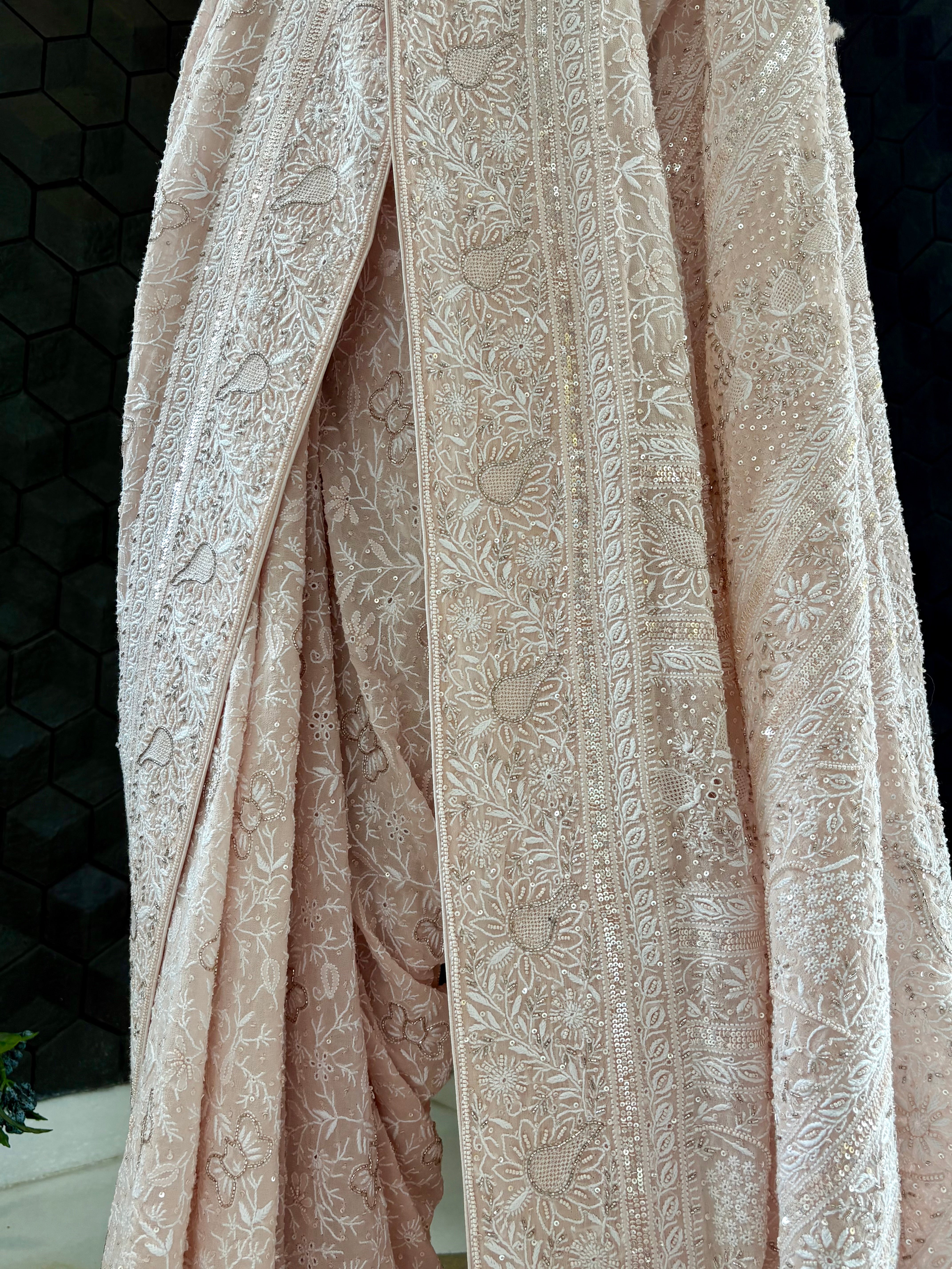Powder Pink Chikankari Saree