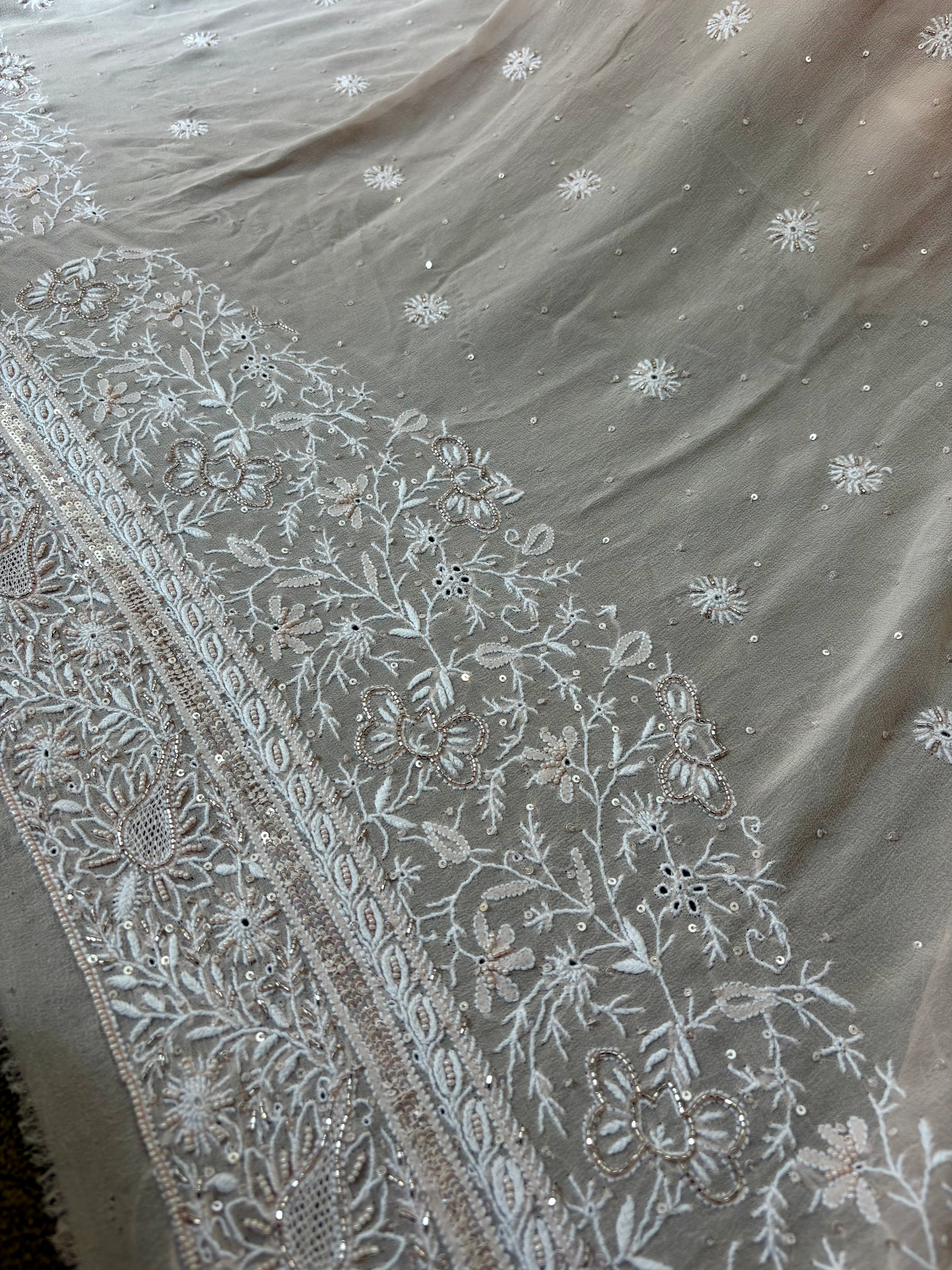 Powder Pink Chikankari Saree