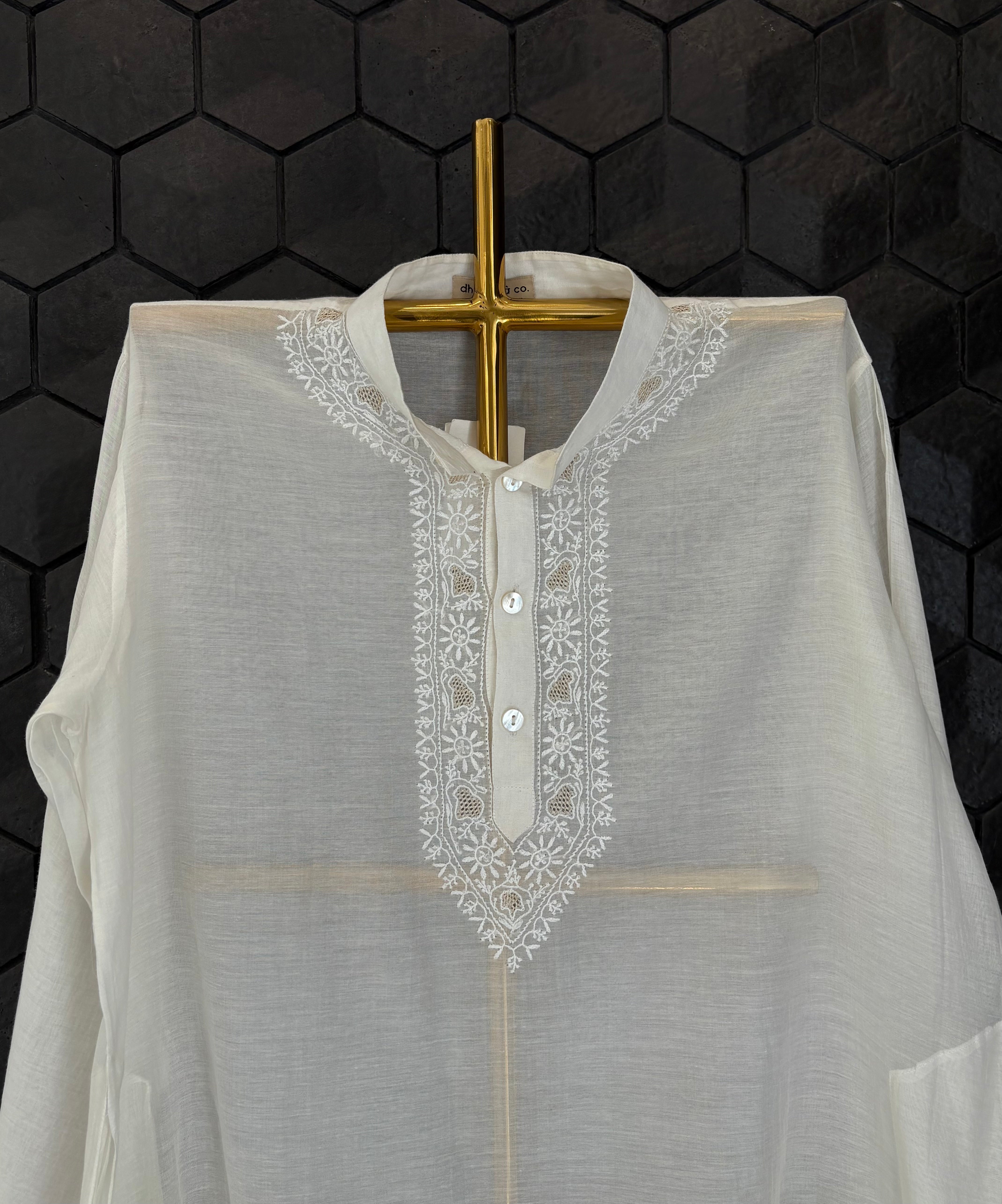 White Collar Chikankari Shirt