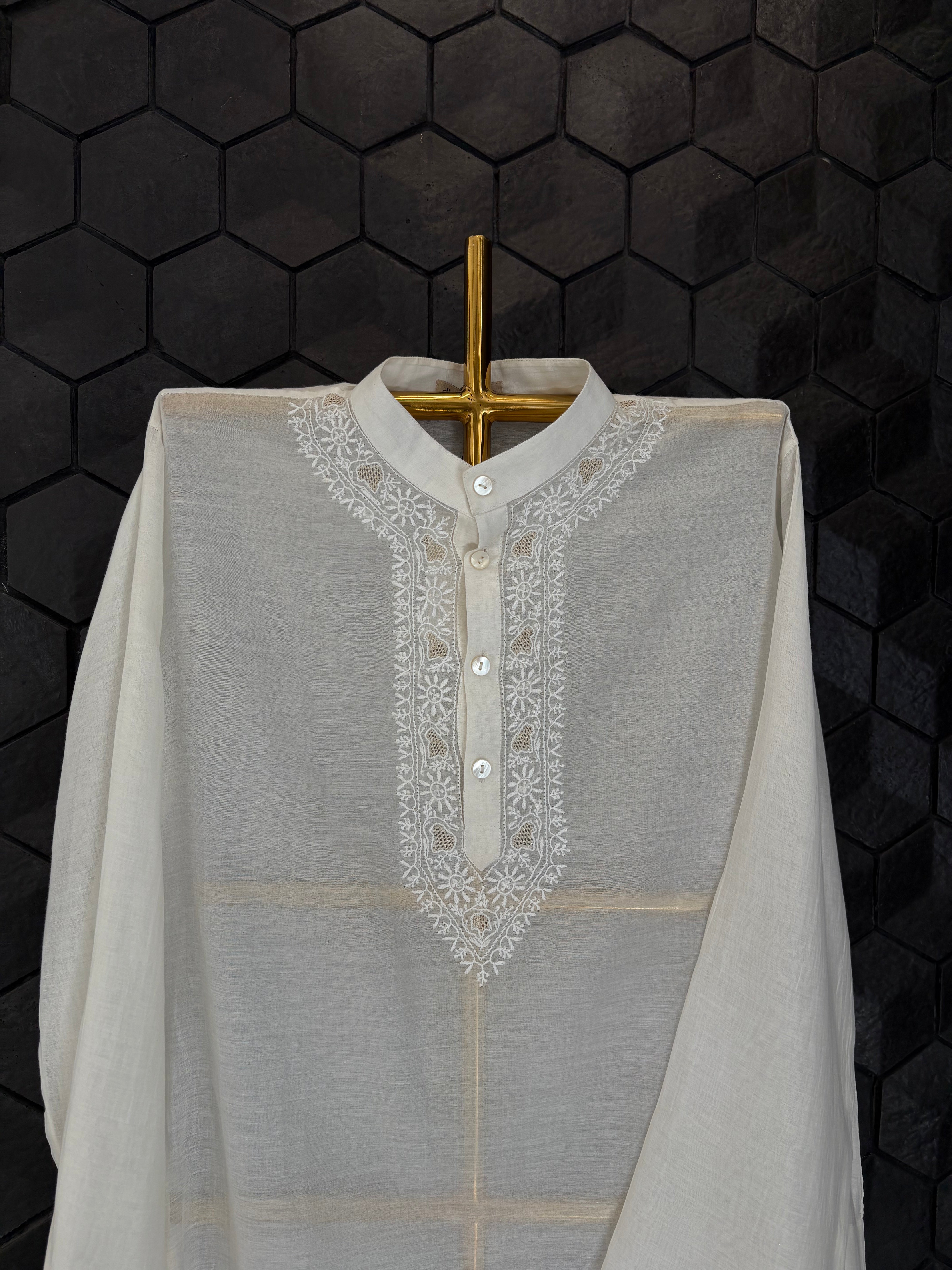 White Collar Chikankari Shirt