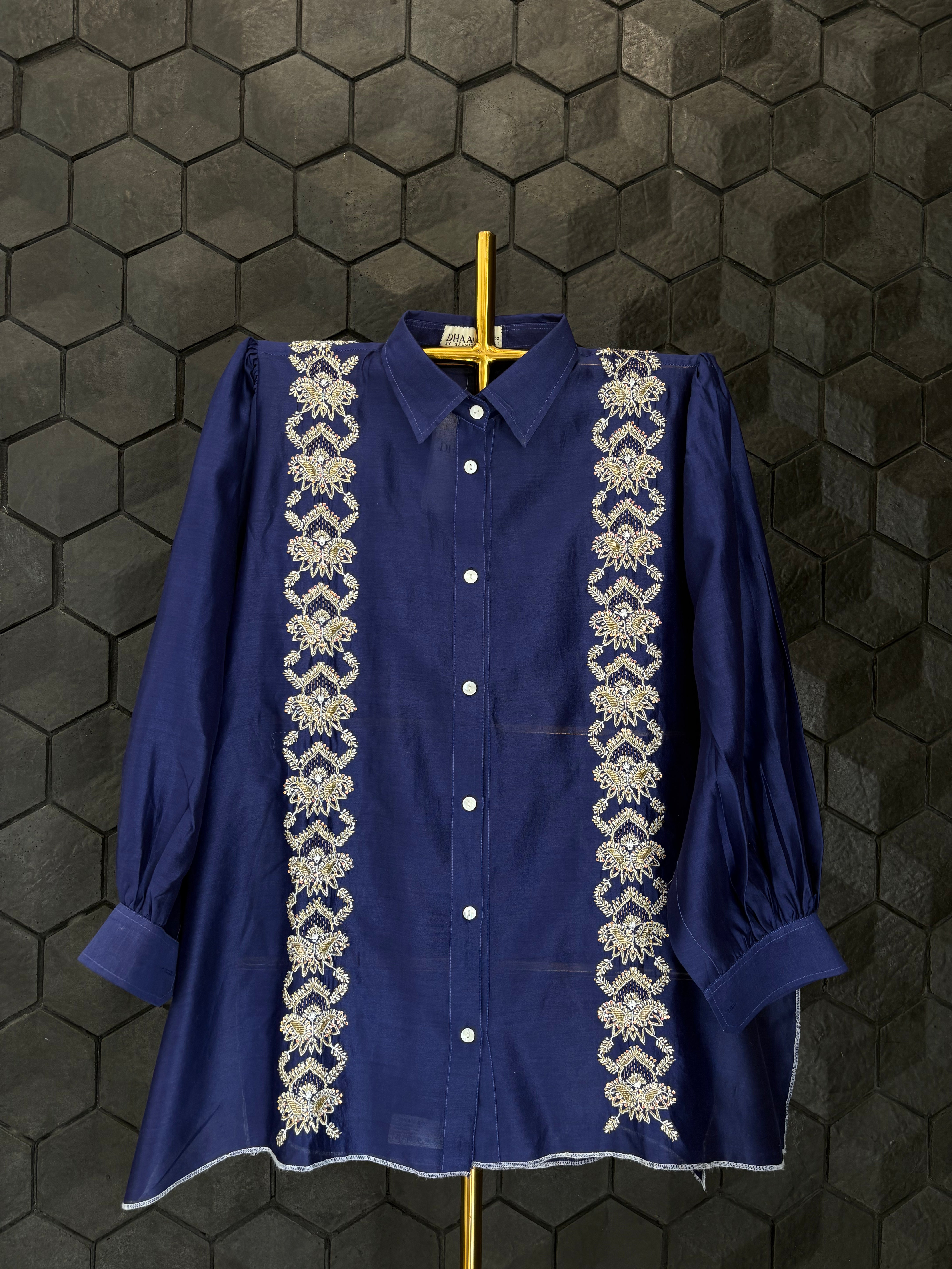 Blue Chanderi Chikankari Shirt