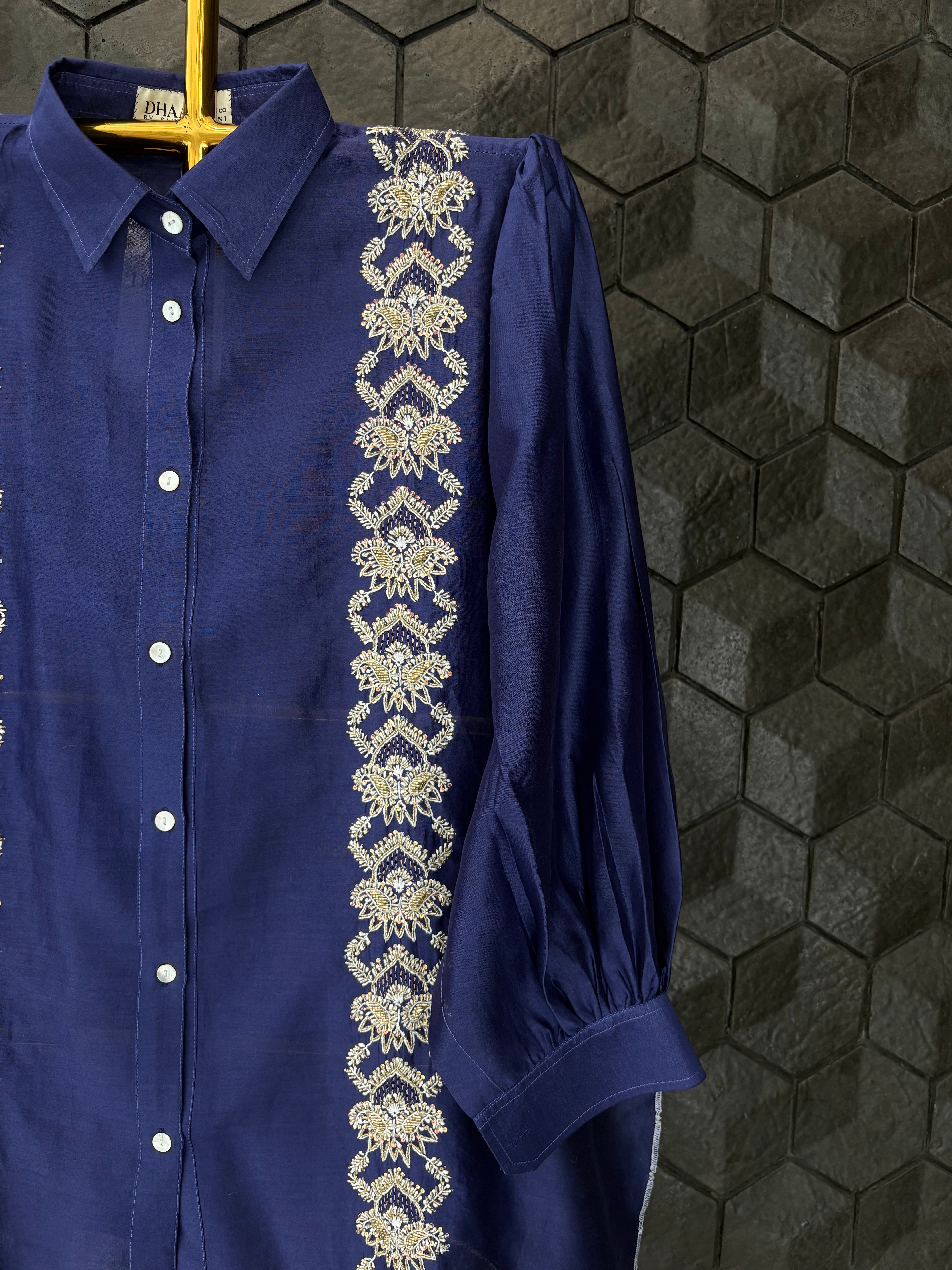 Blue Chanderi Chikankari Shirt