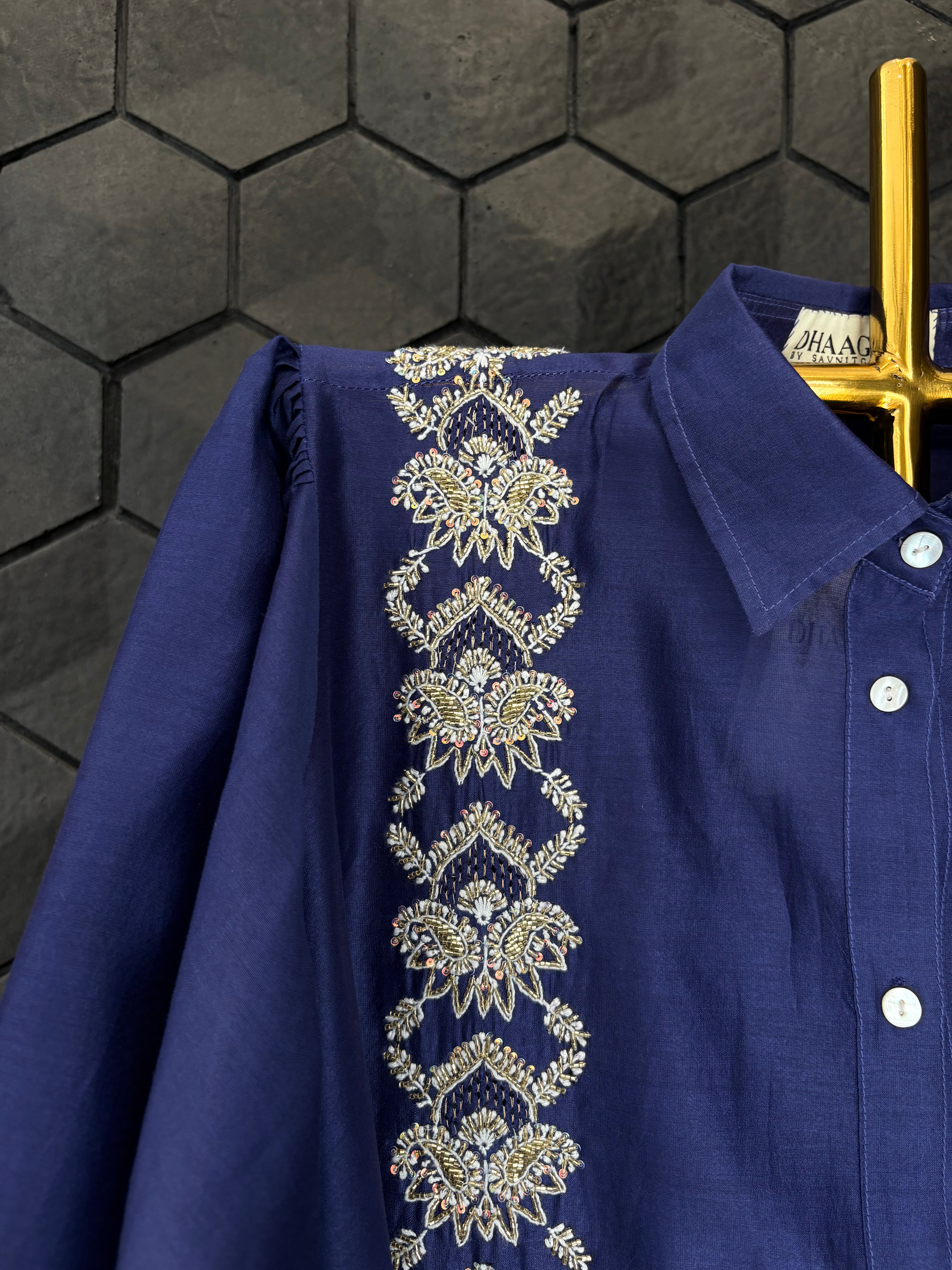 Blue Chanderi Chikankari Shirt