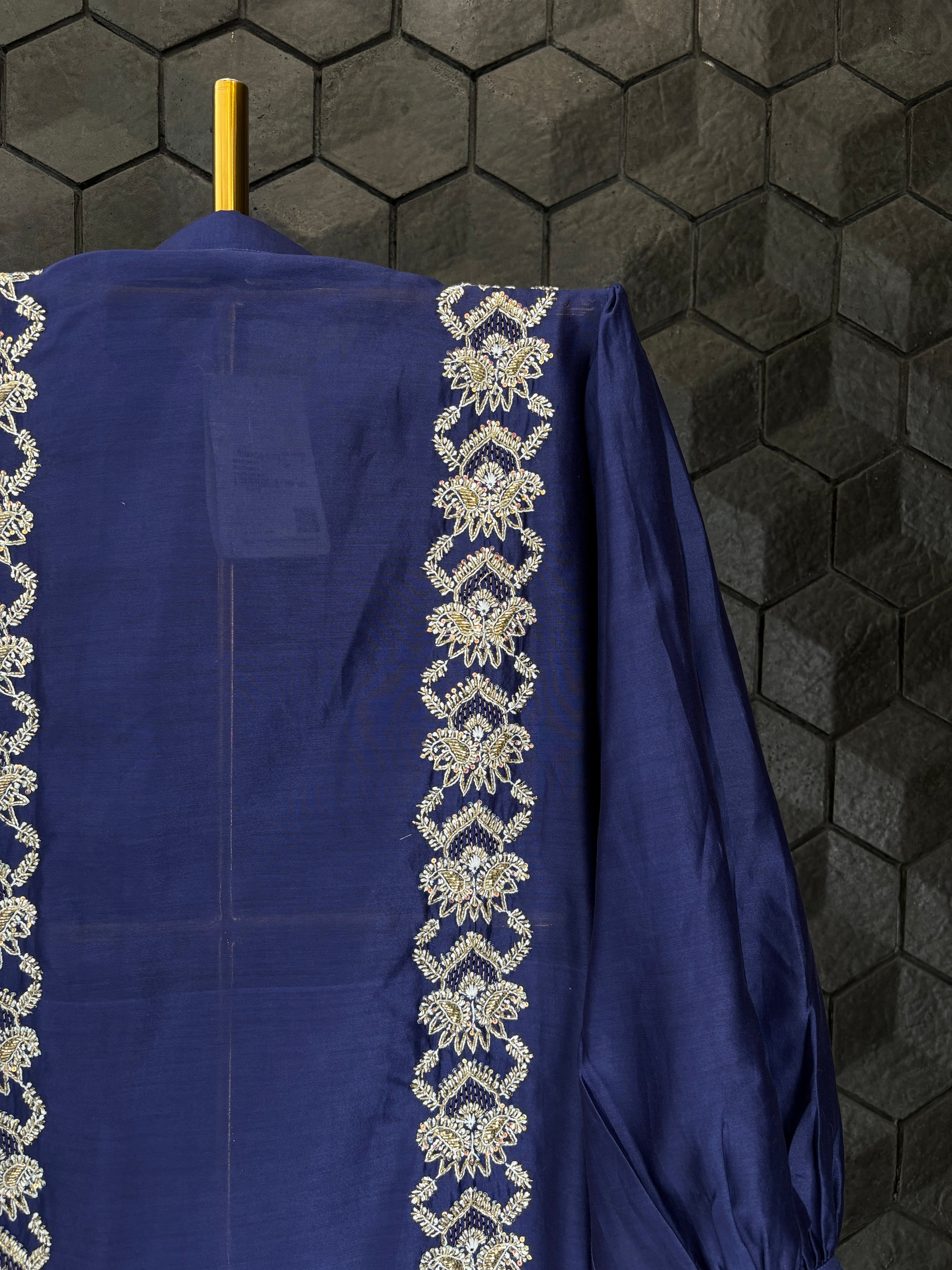 Blue Chanderi Chikankari Shirt