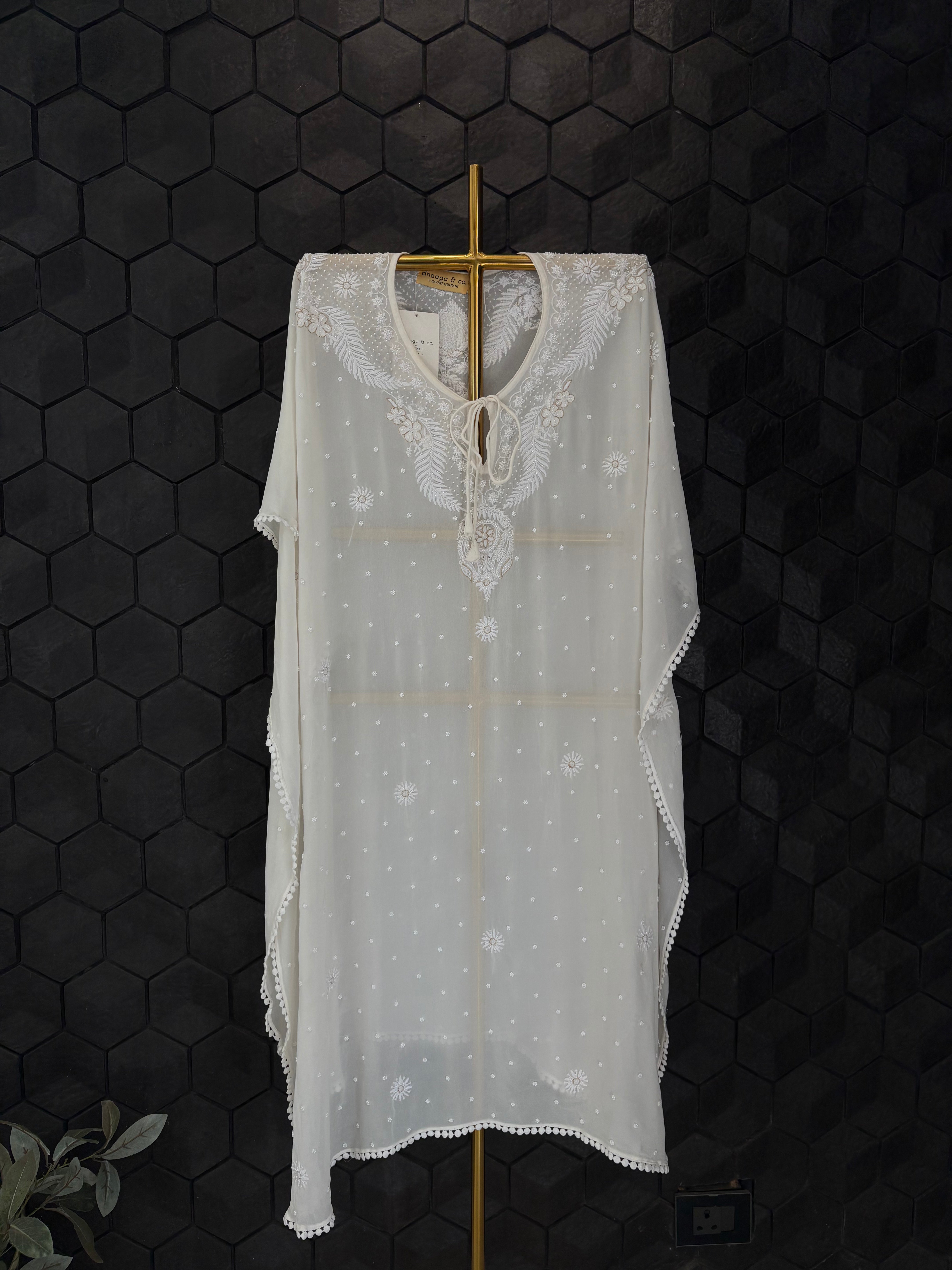 White Georgette Chikankari Kaftan