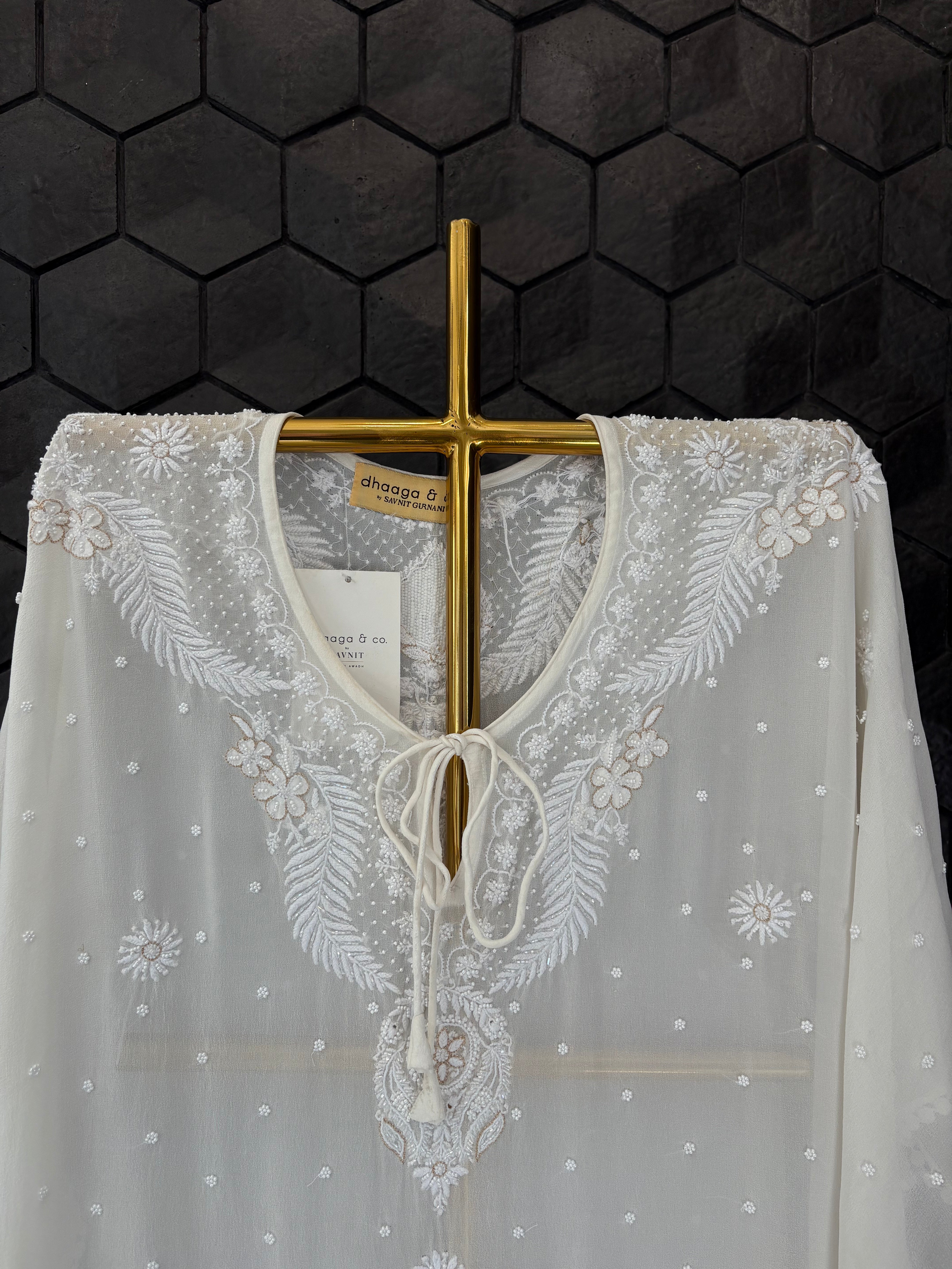 White Georgette Chikankari Kaftan