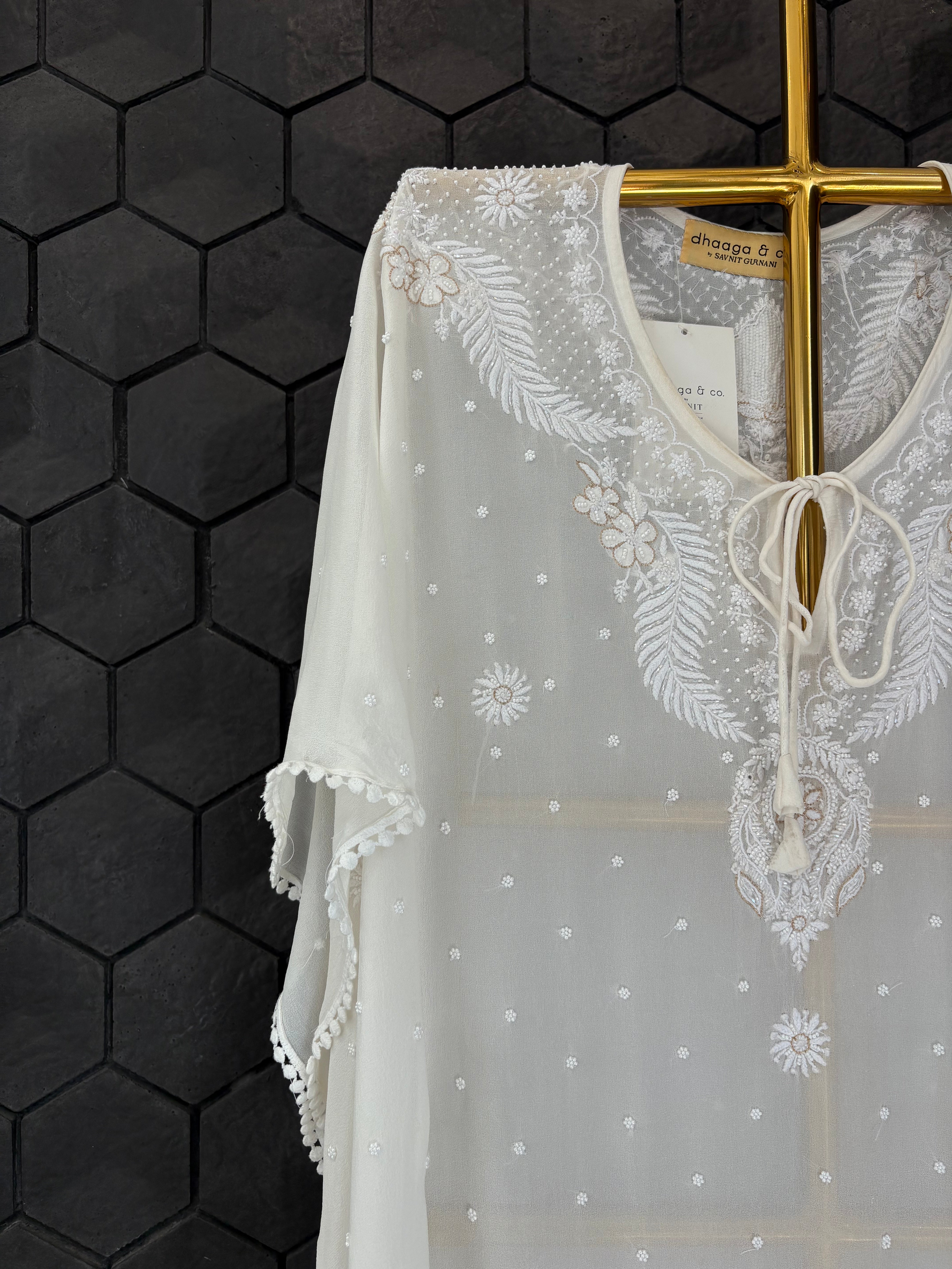 White Georgette Chikankari Kaftan