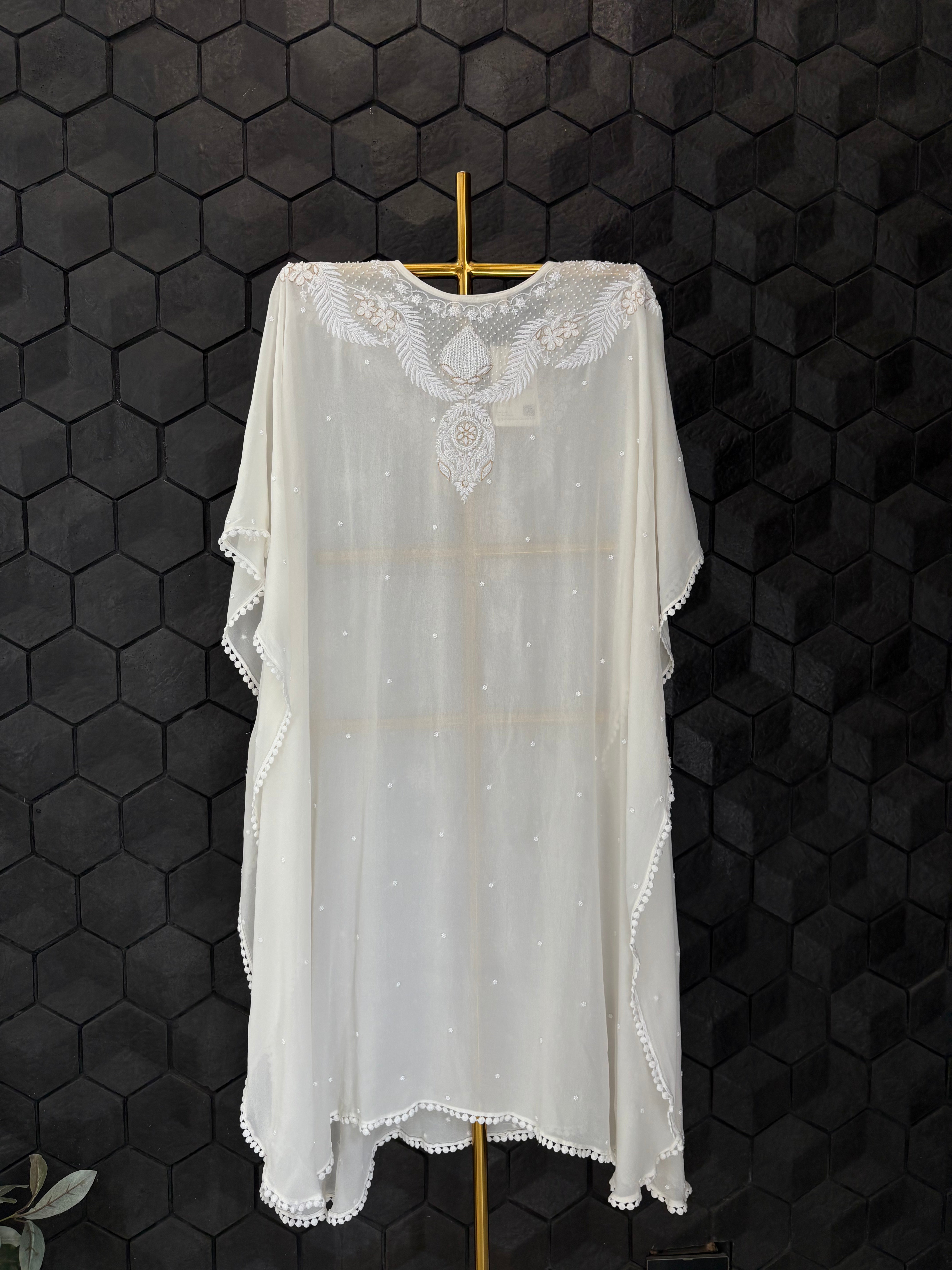 White Georgette Chikankari Kaftan