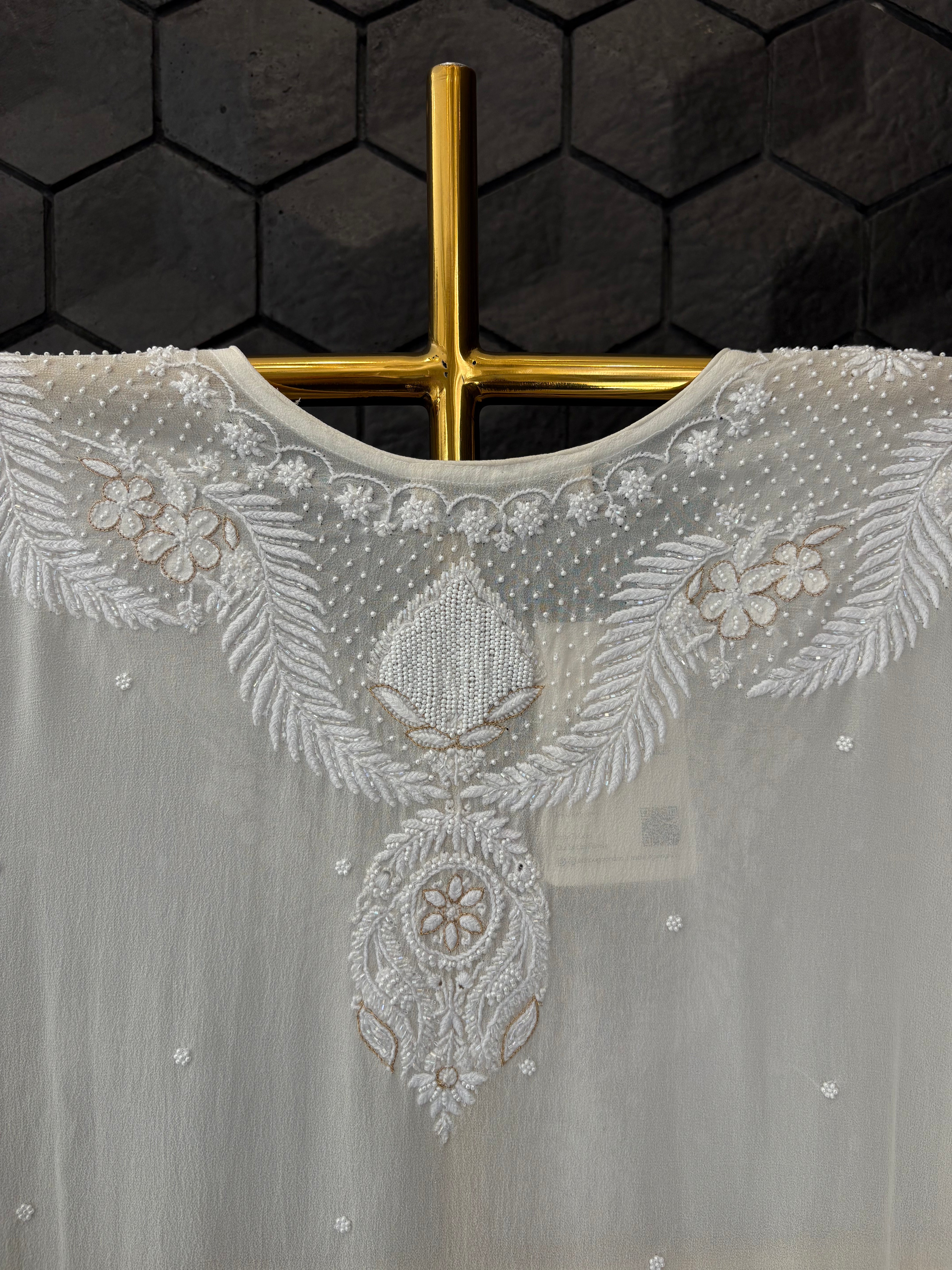 White Georgette Chikankari Kaftan