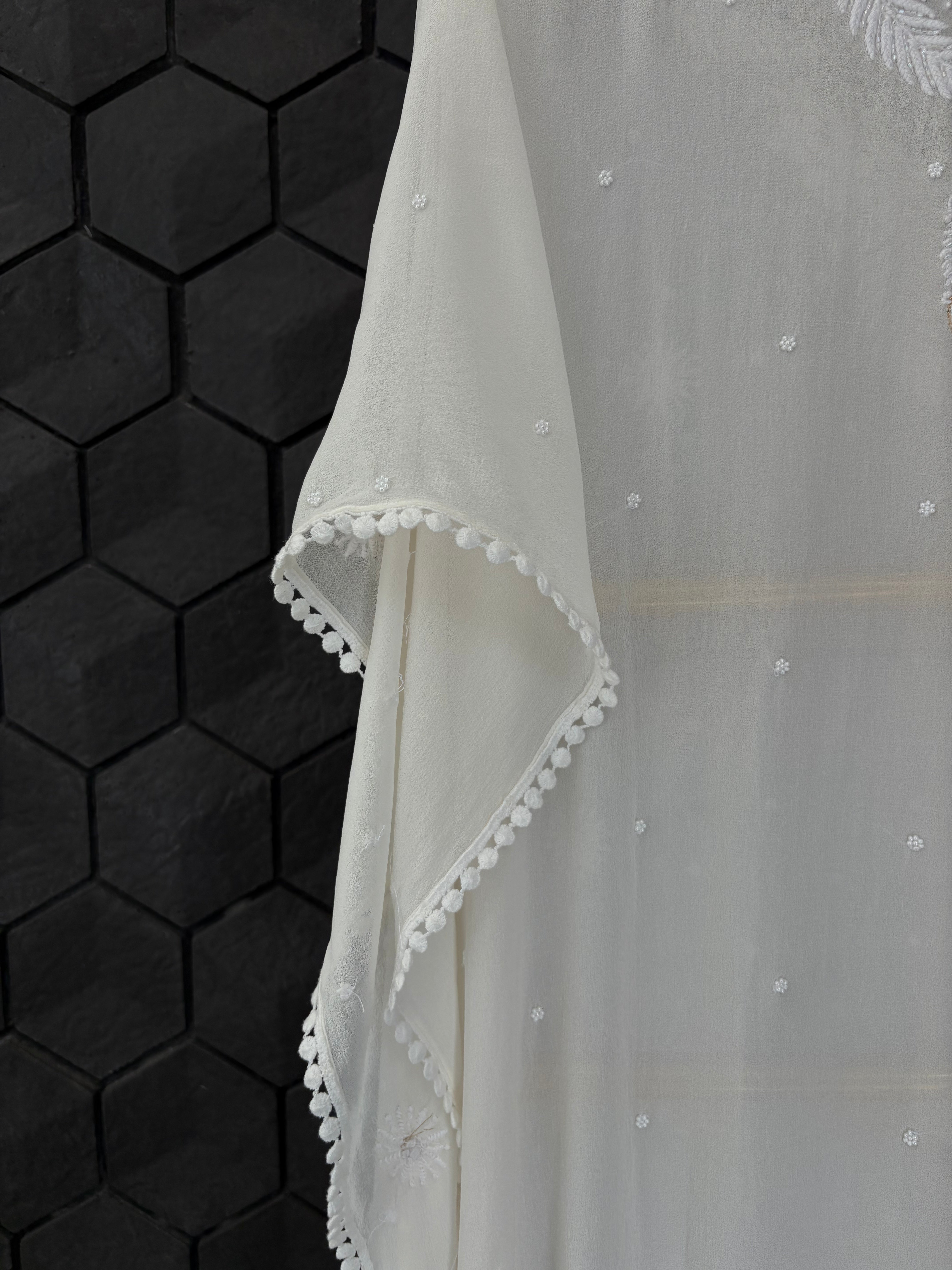 White Georgette Chikankari Kaftan