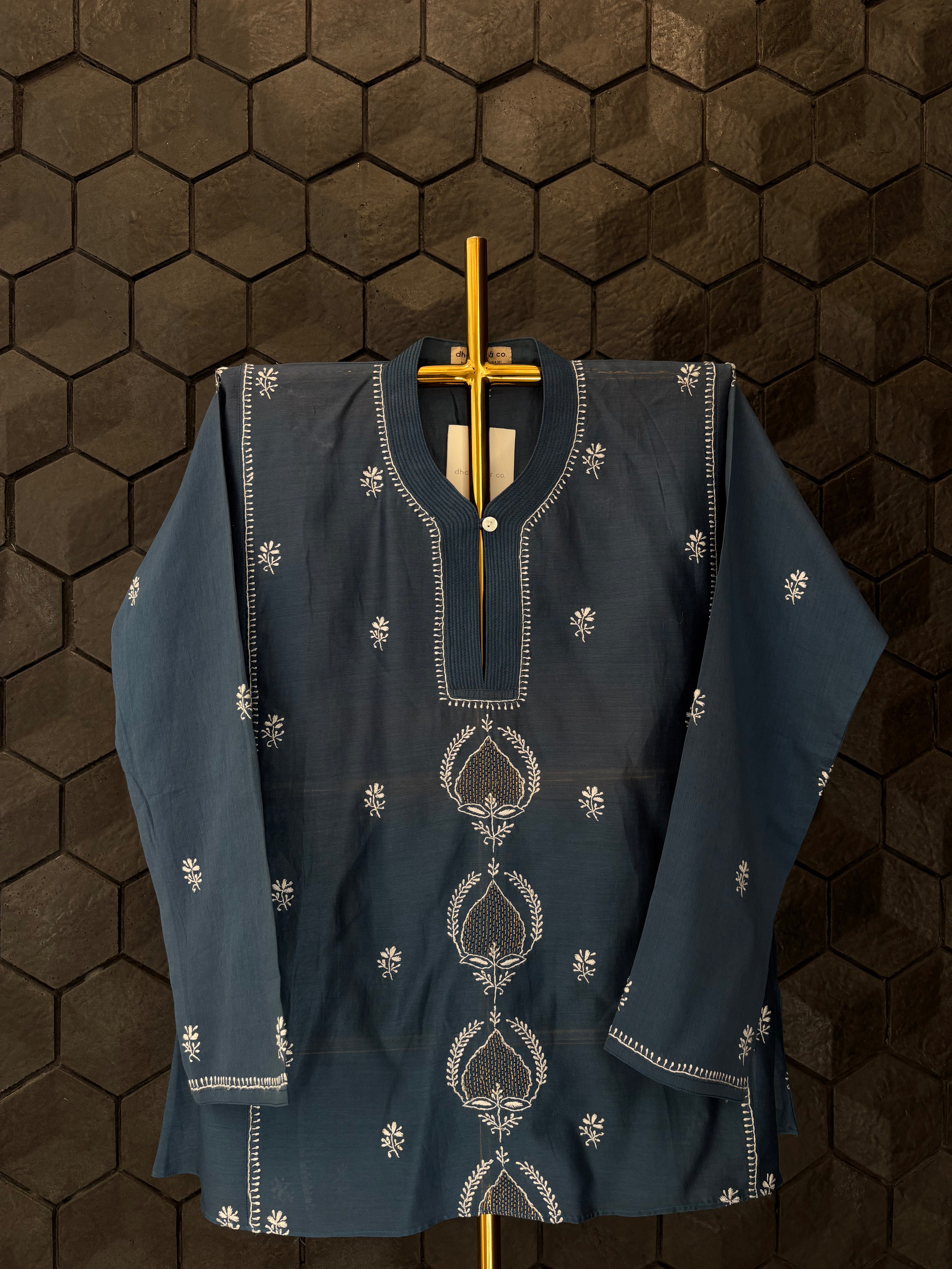 Cobalt Blue Chanderi Chikankari Shirt