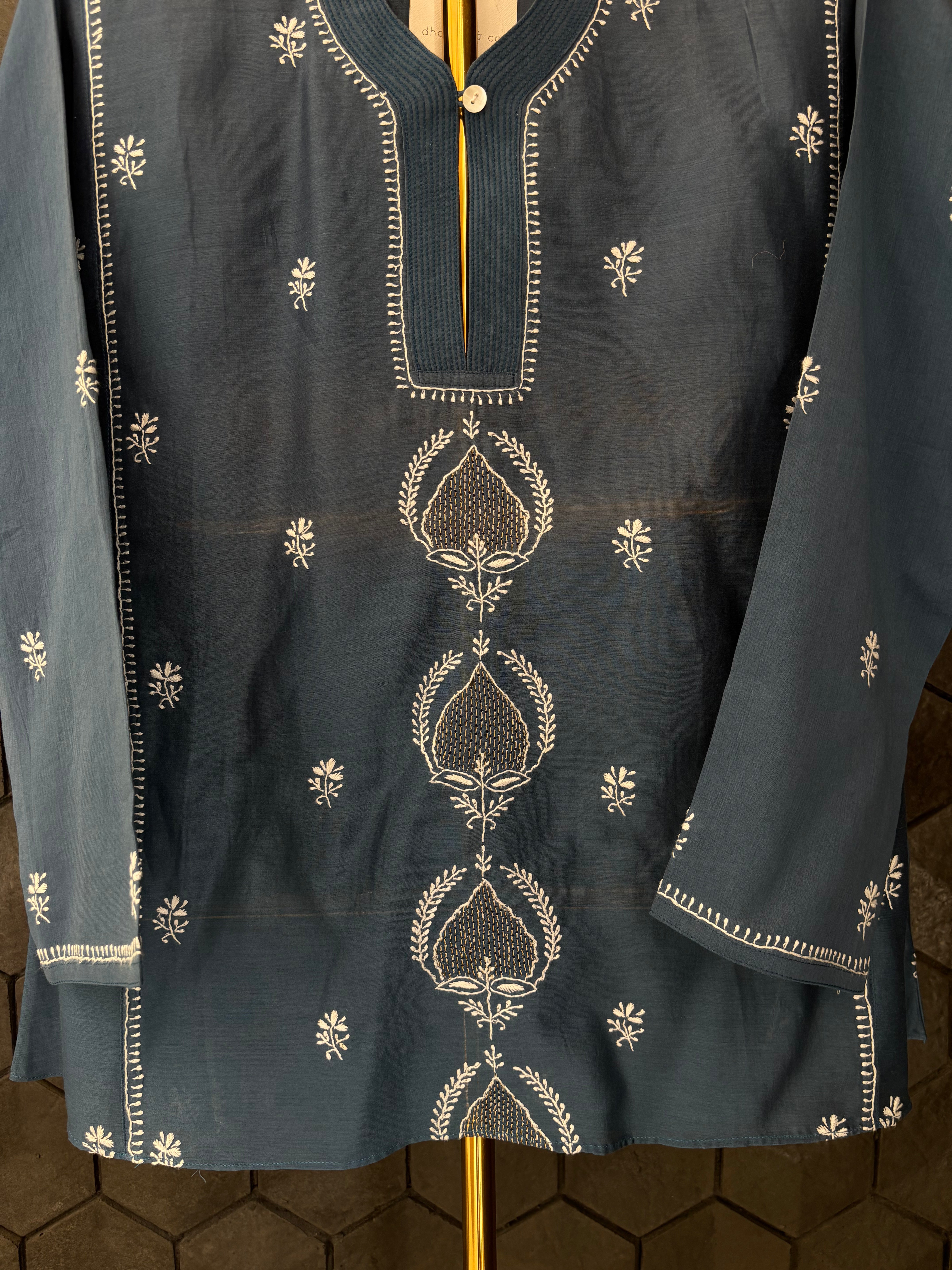 Cobalt Blue Chanderi Chikankari Shirt