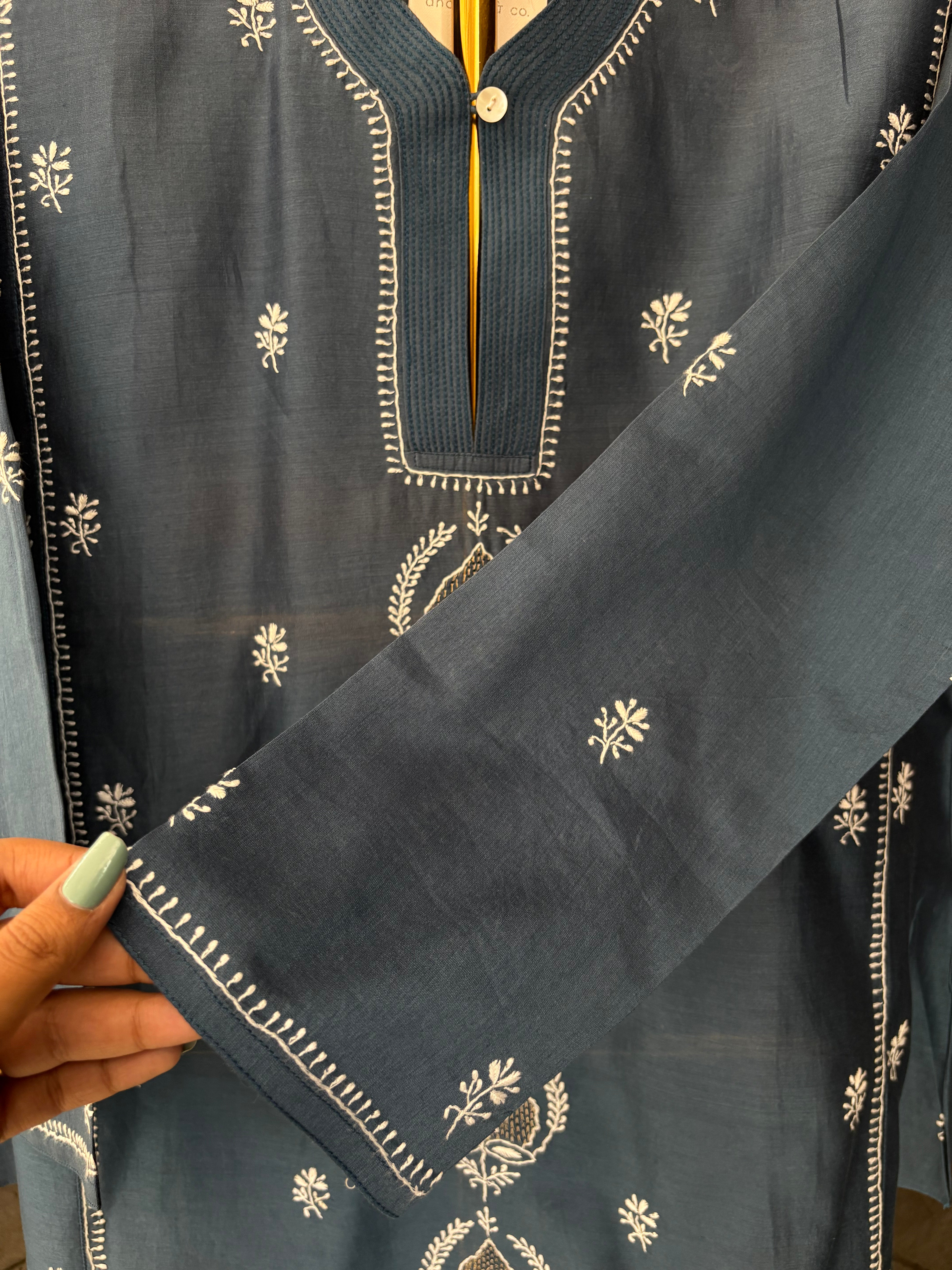 Cobalt Blue Chanderi Chikankari Shirt