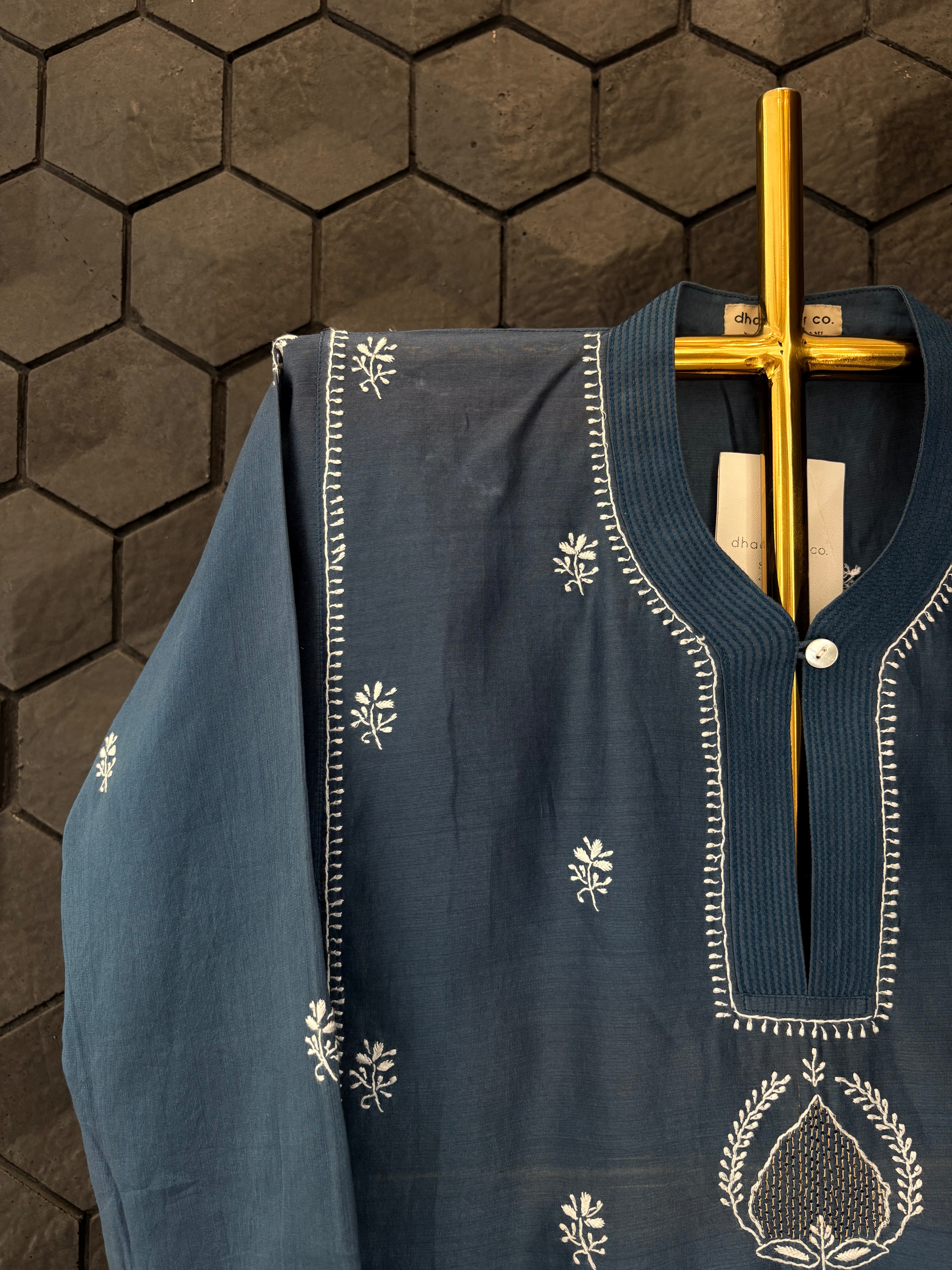 Cobalt Blue Chanderi Chikankari Shirt