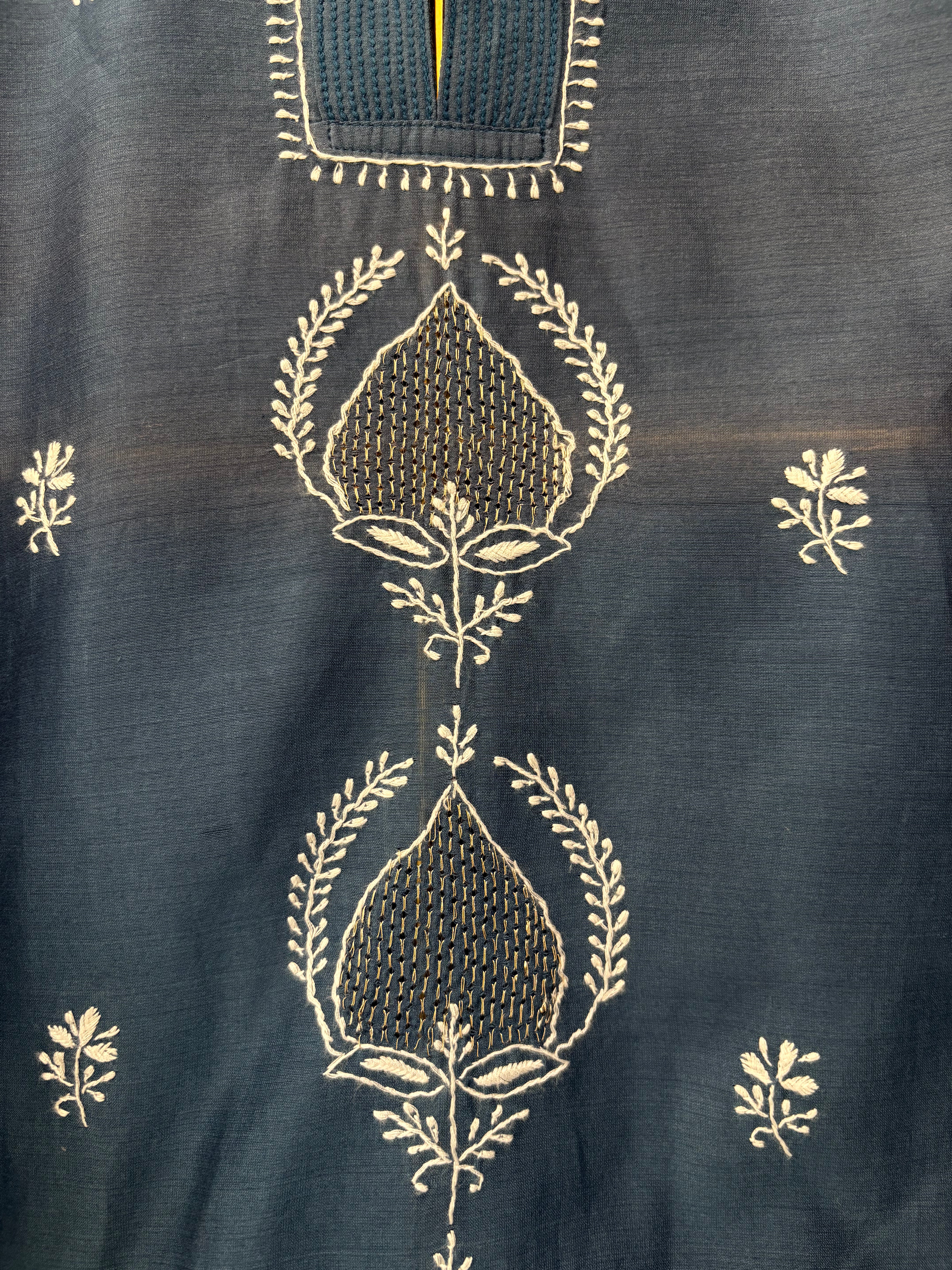 Cobalt Blue Chanderi Chikankari Shirt