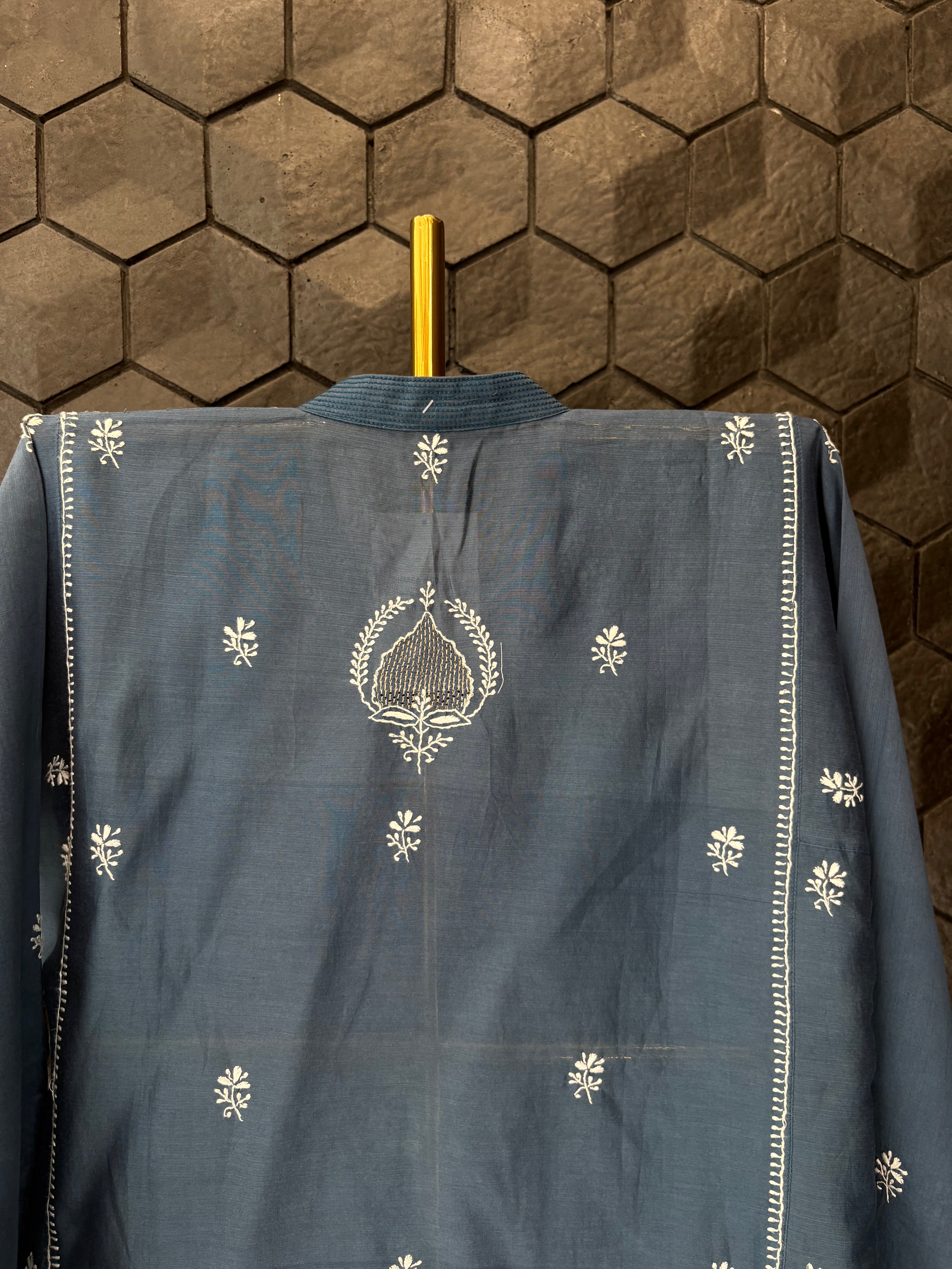 Cobalt Blue Chanderi Chikankari Shirt