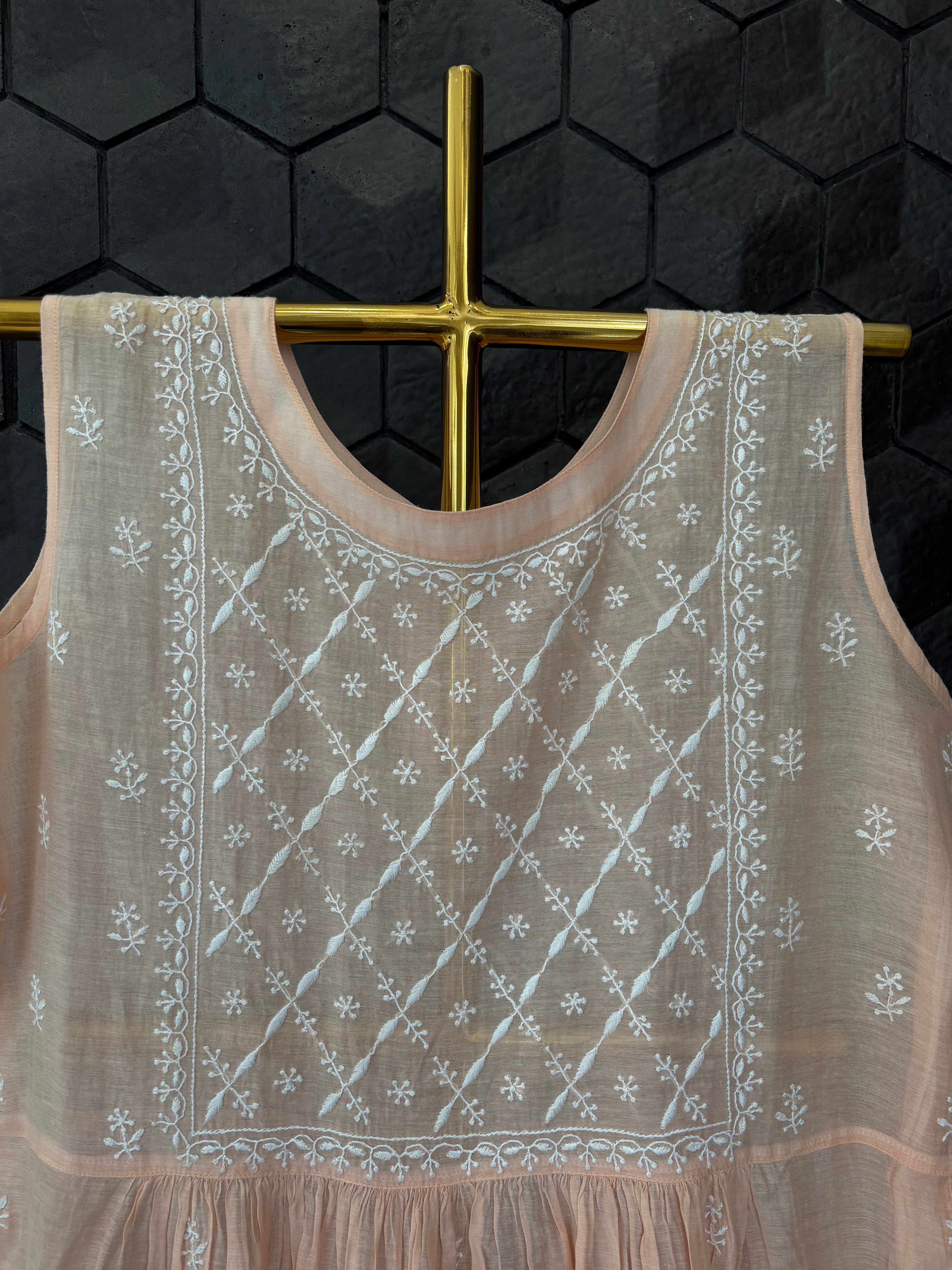 Peach Chanderi Sleeveless Dress