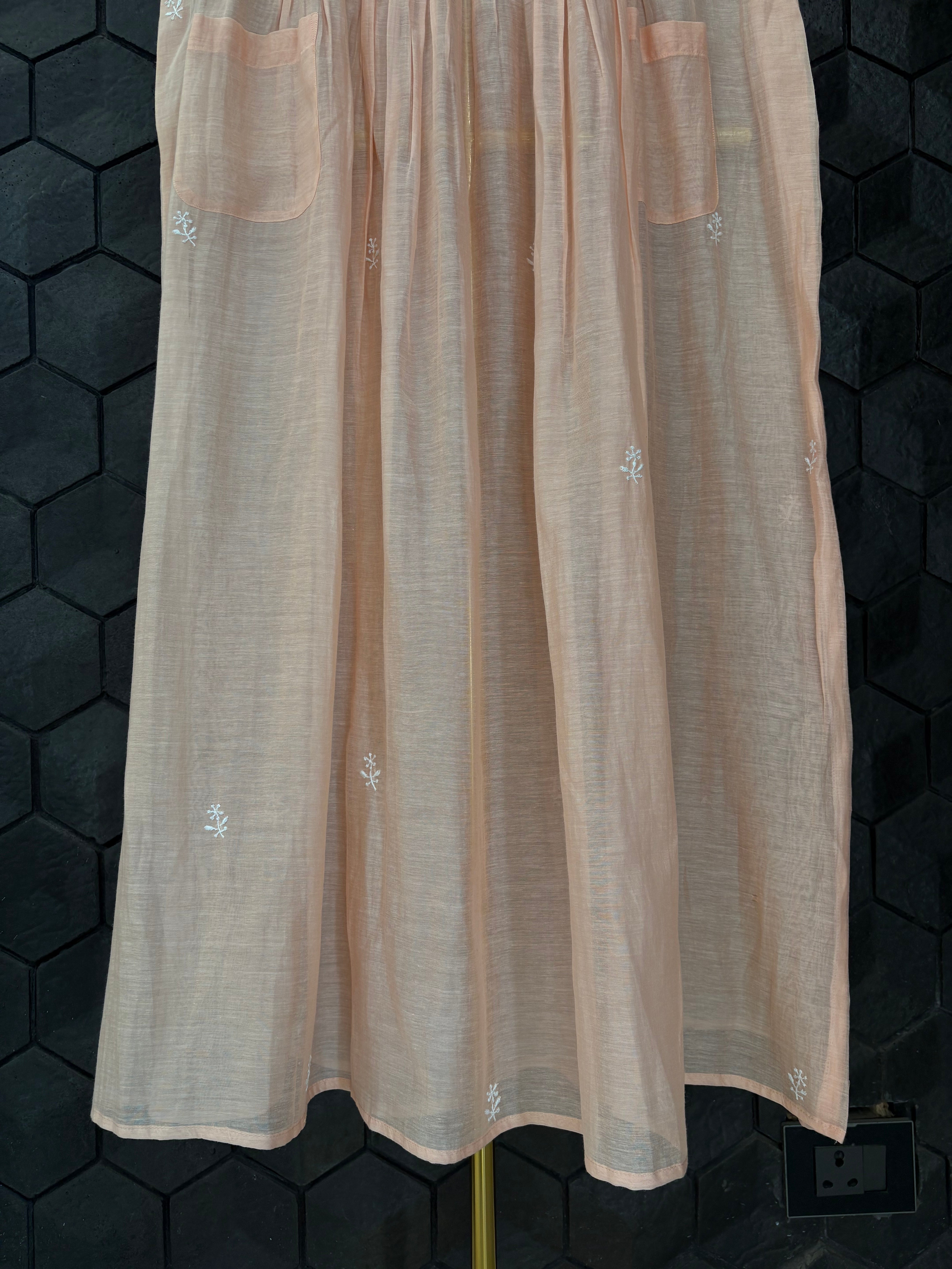 Peach Chanderi Sleeveless Dress