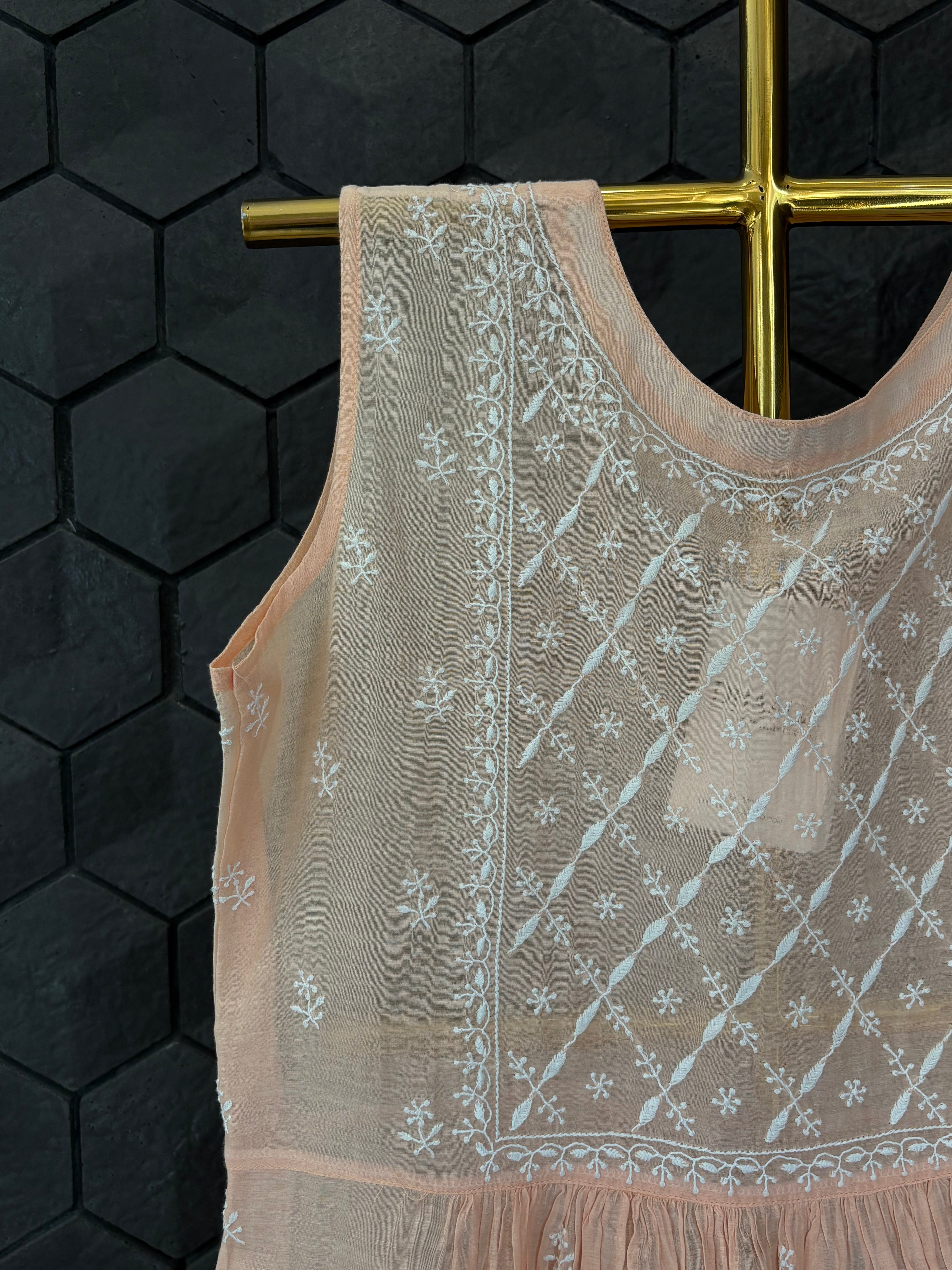 Peach Chanderi Sleeveless Dress
