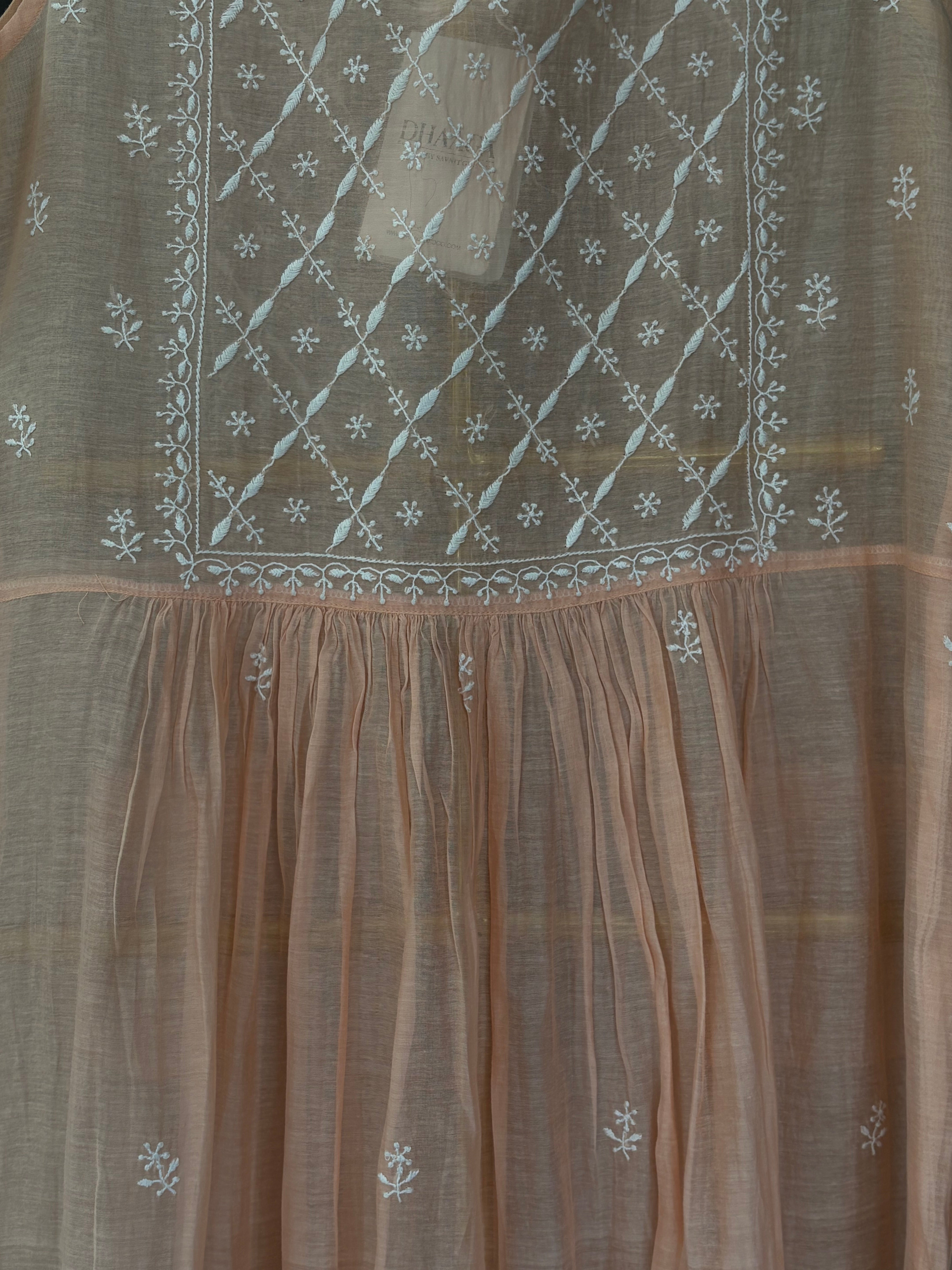 Peach Chanderi Sleeveless Dress