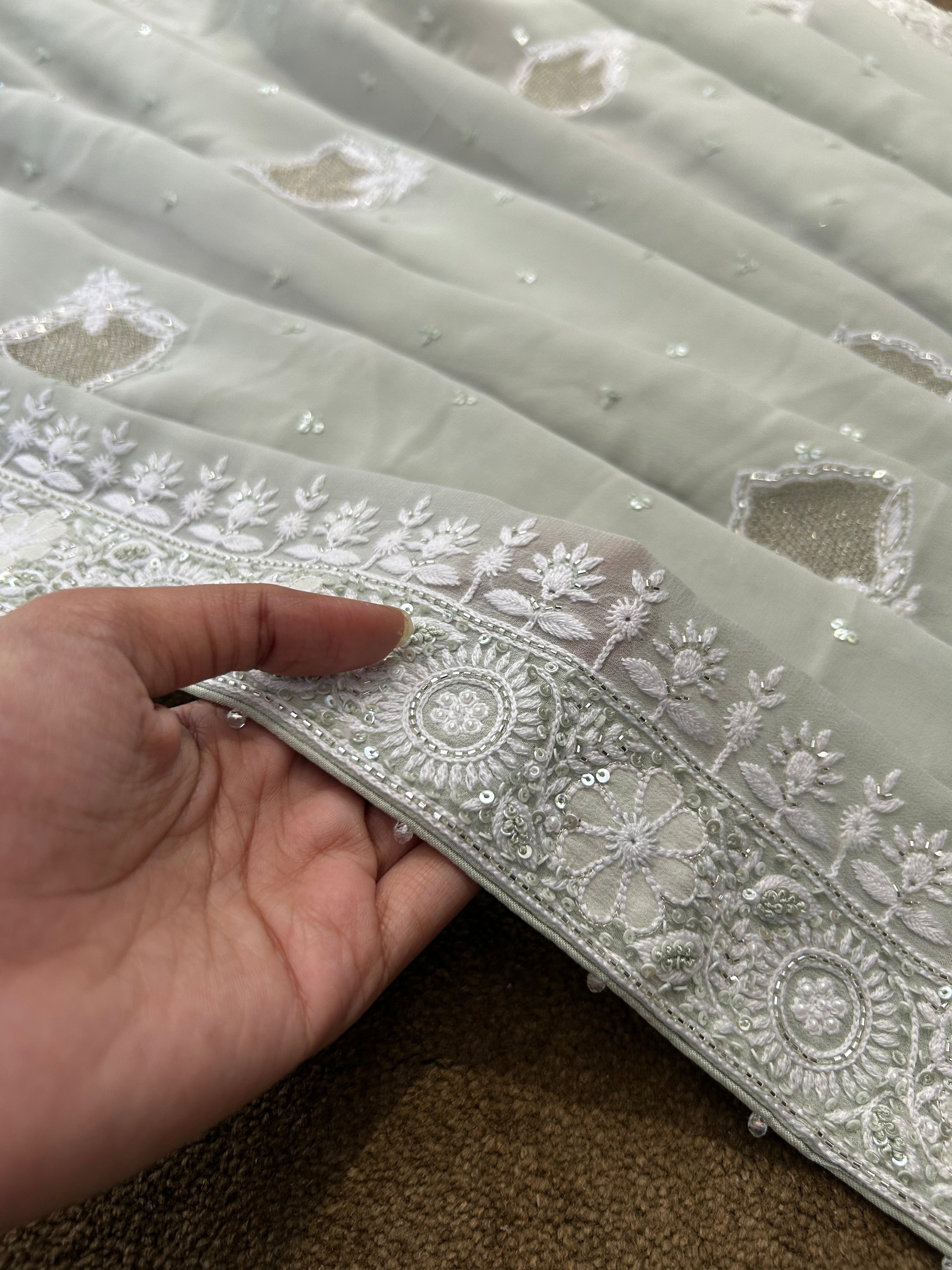 Green Ek Taar Georgette Chikankari Kurta Set