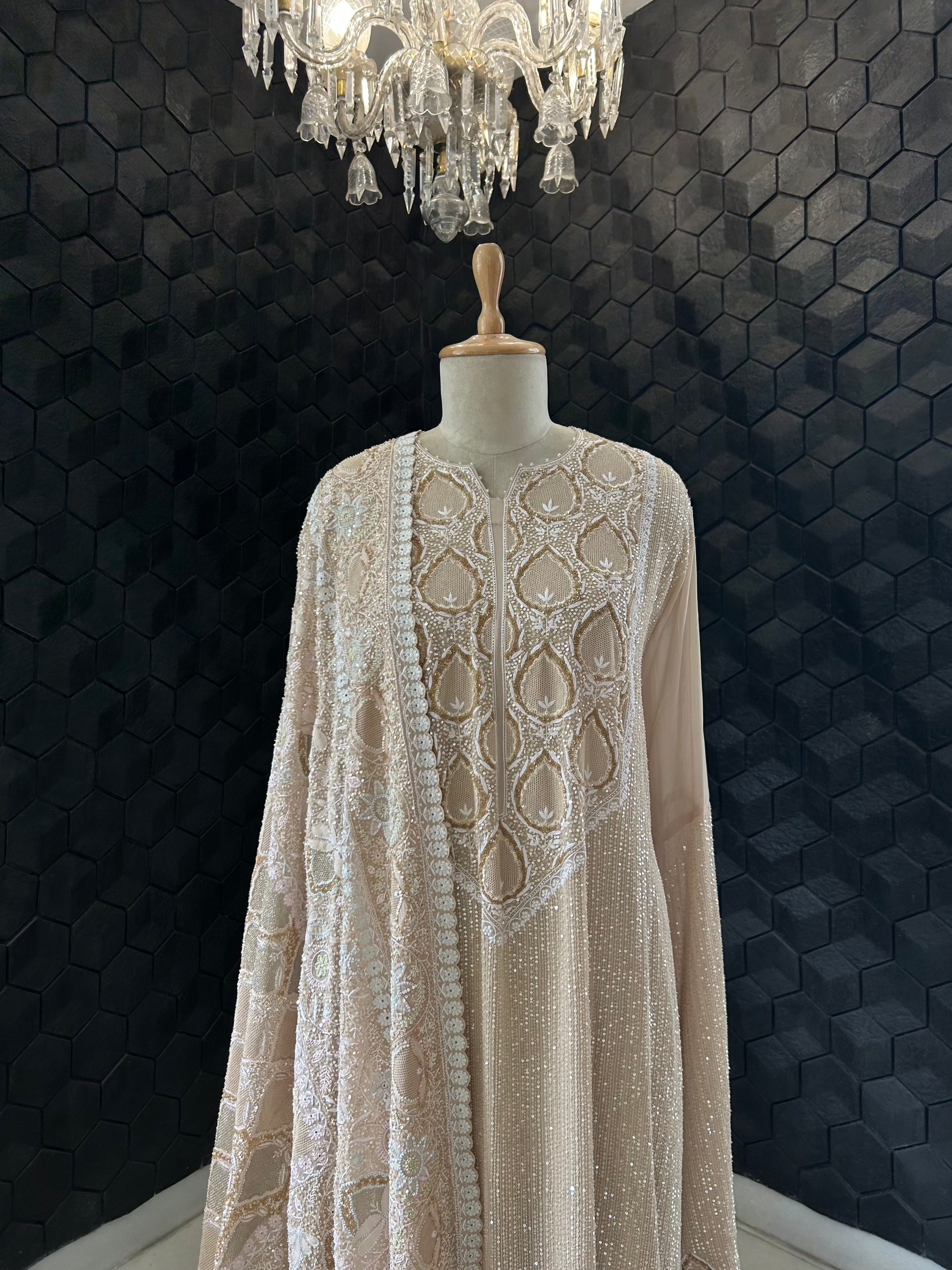 Brown Ek-Taar Georgette Chikankari Kurta Set