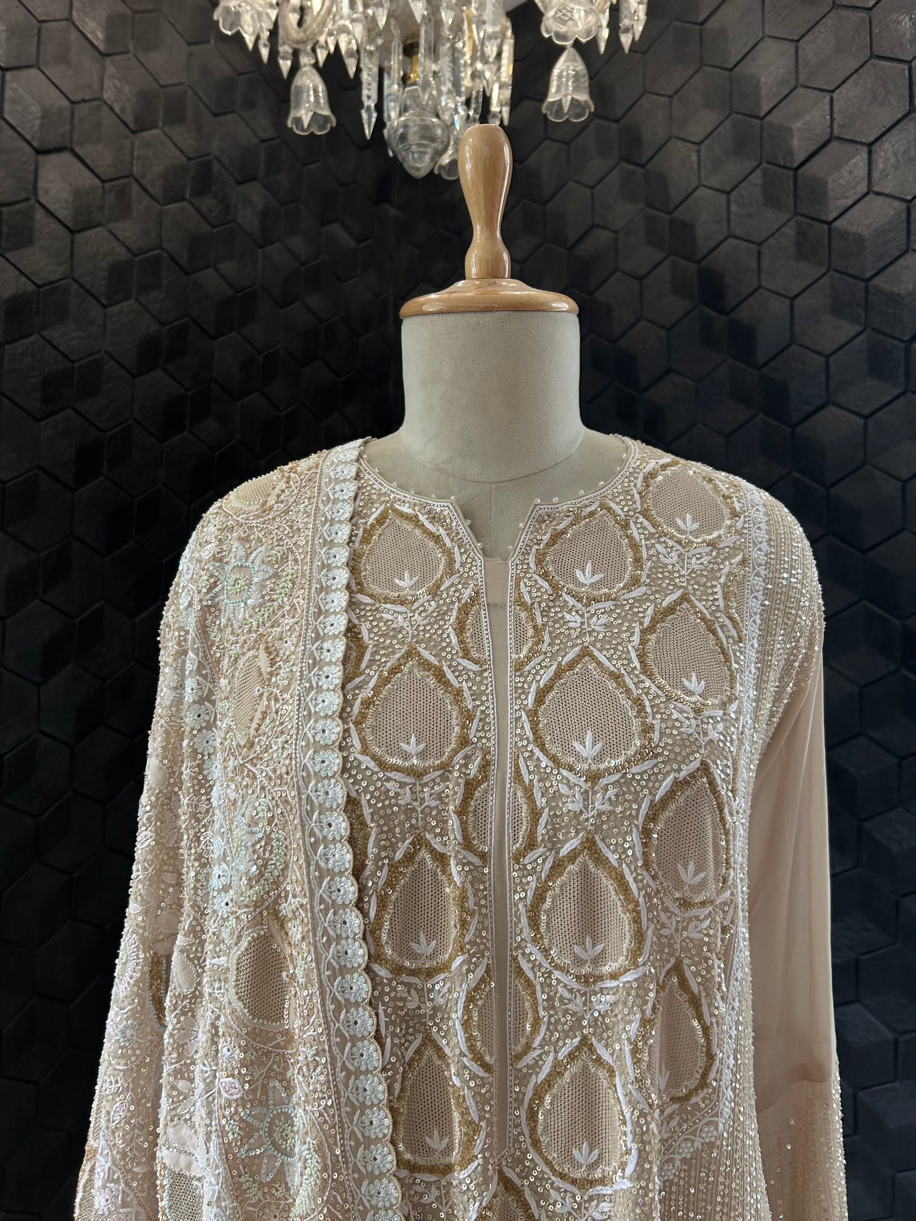 Brown Ek-Taar Georgette Chikankari Kurta Set