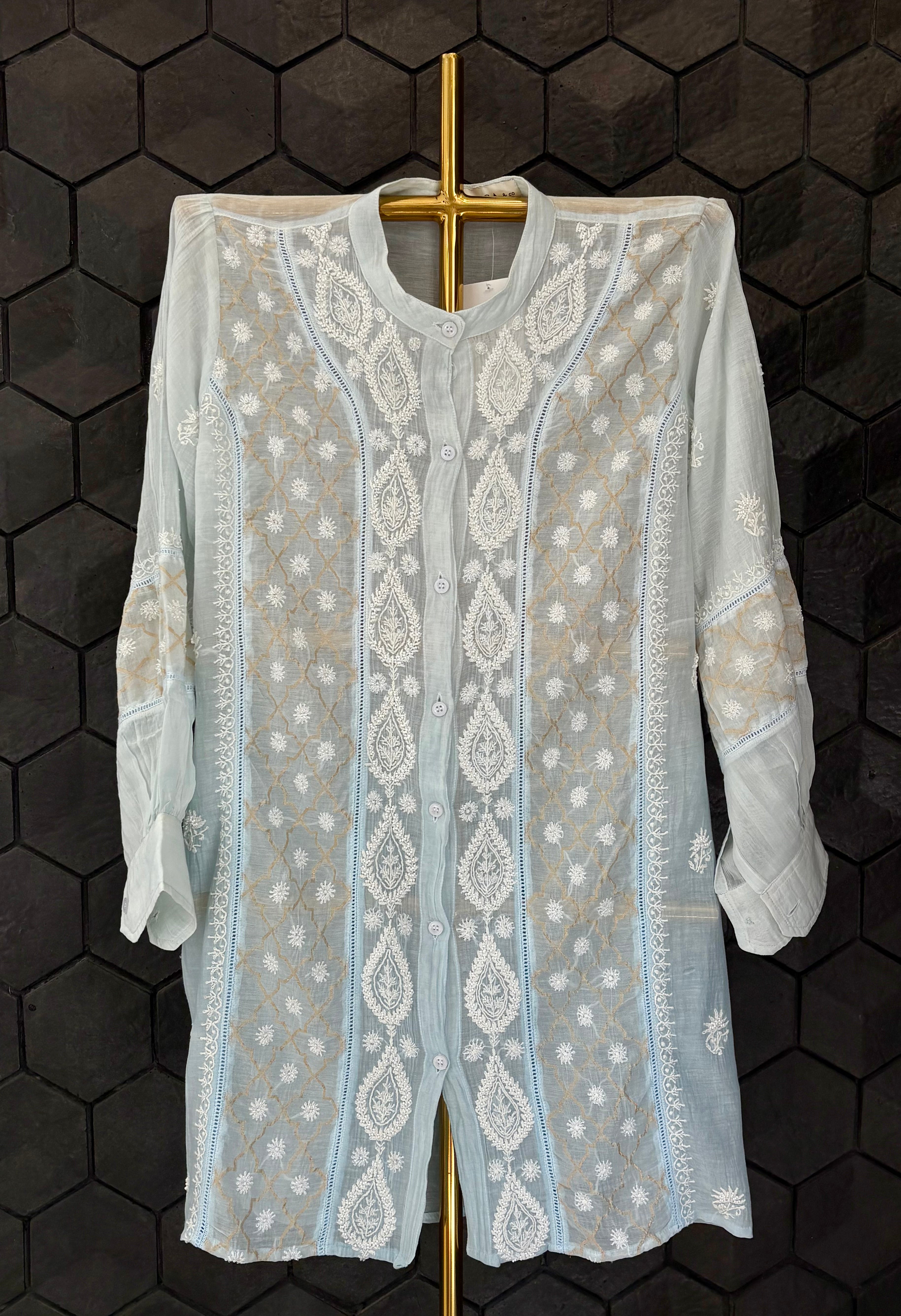 Sky Blue Chanderi Chikankari Co-ord sets