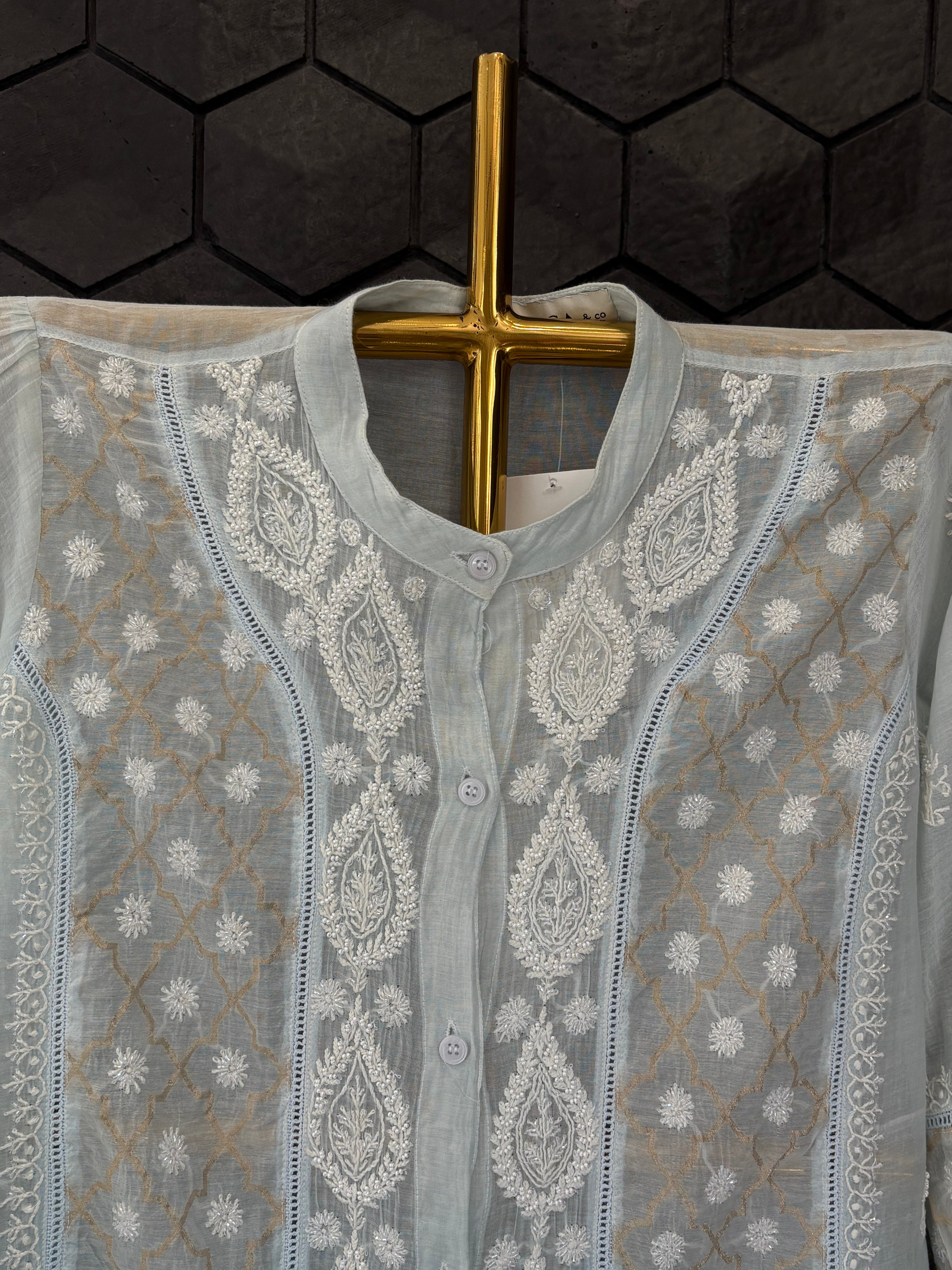 Sky Blue Chanderi Chikankari Co-ord sets