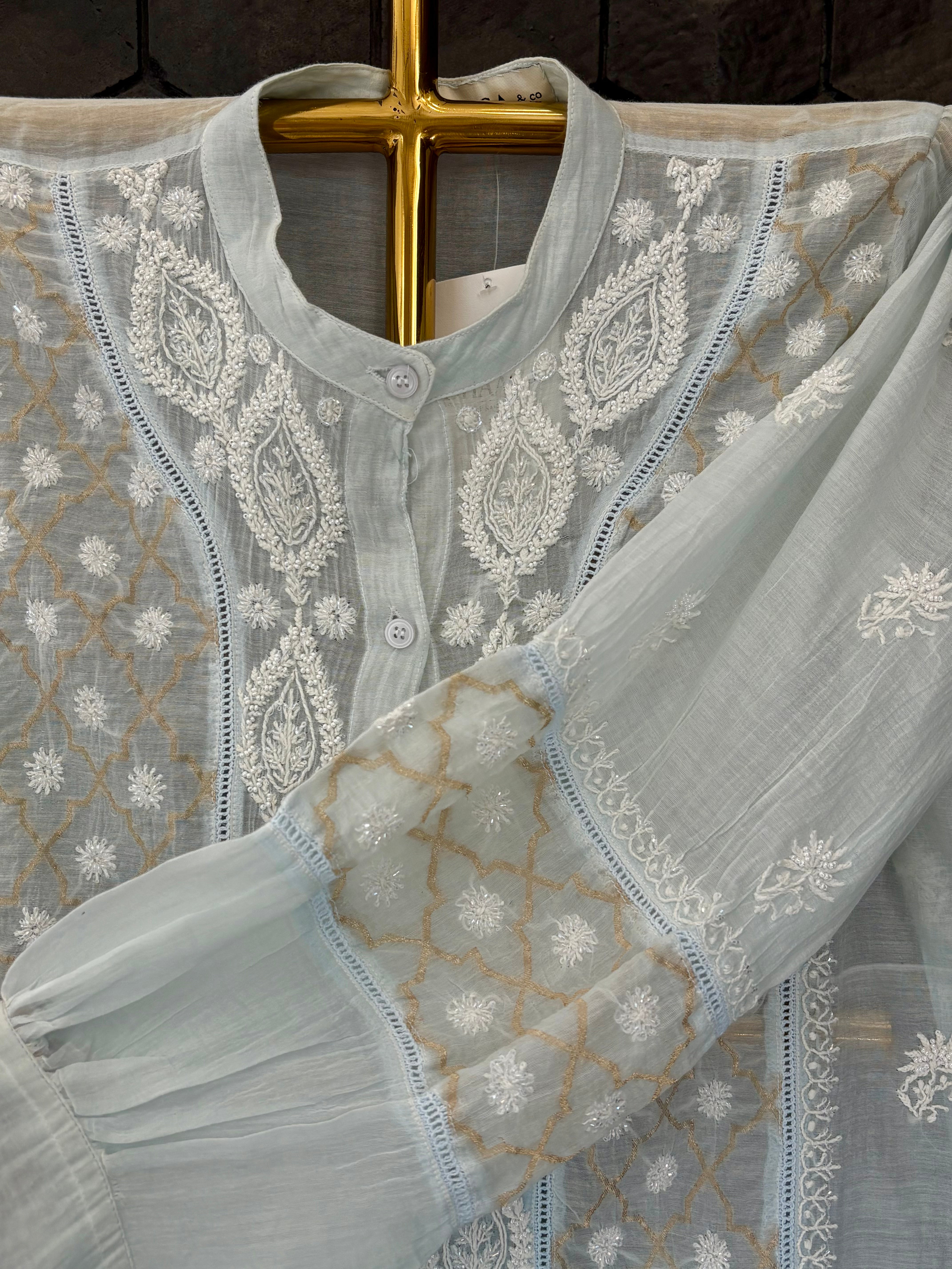 Sky Blue Chanderi Chikankari Co-ord sets