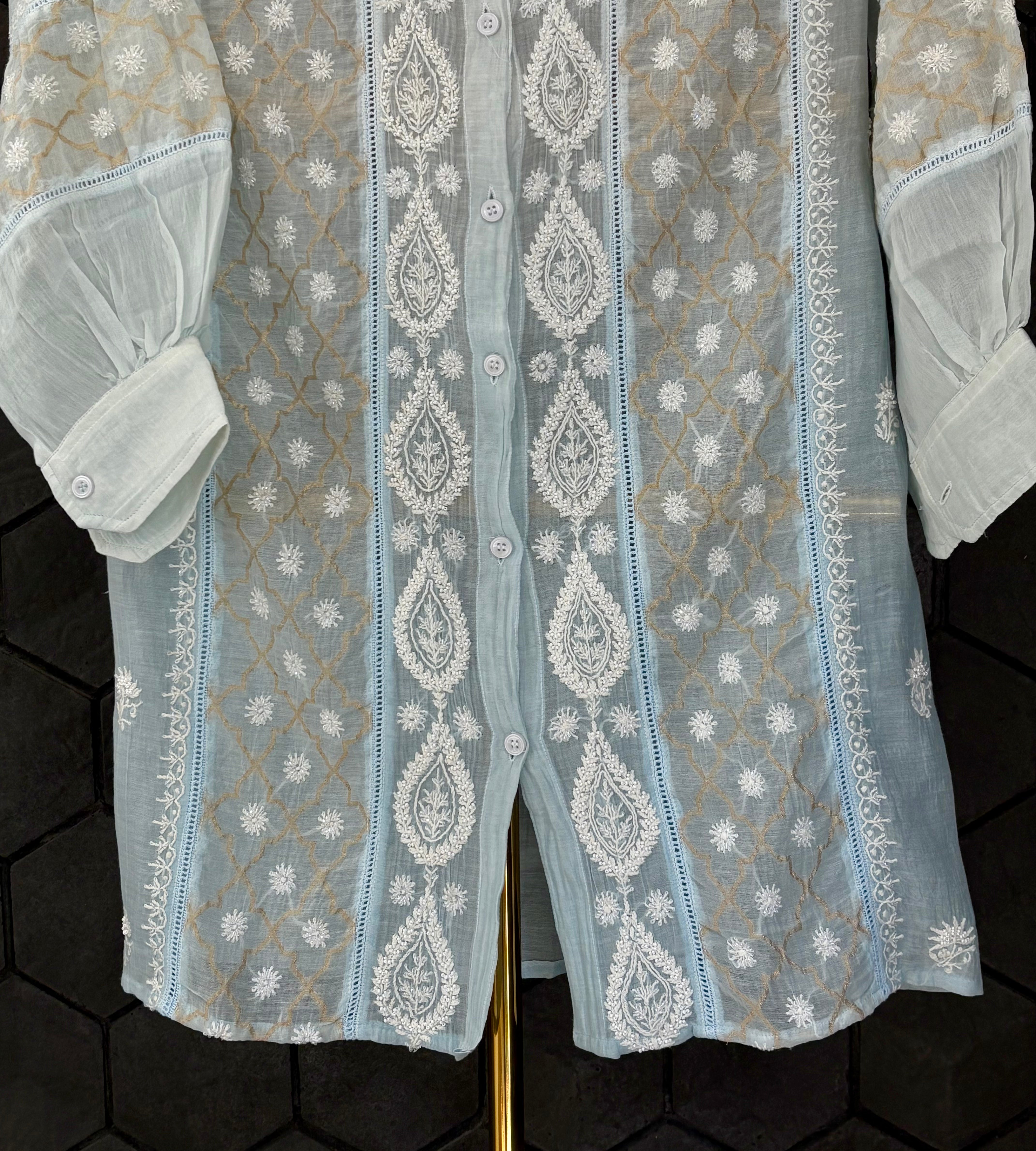 Sky Blue Chanderi Chikankari Co-ord sets