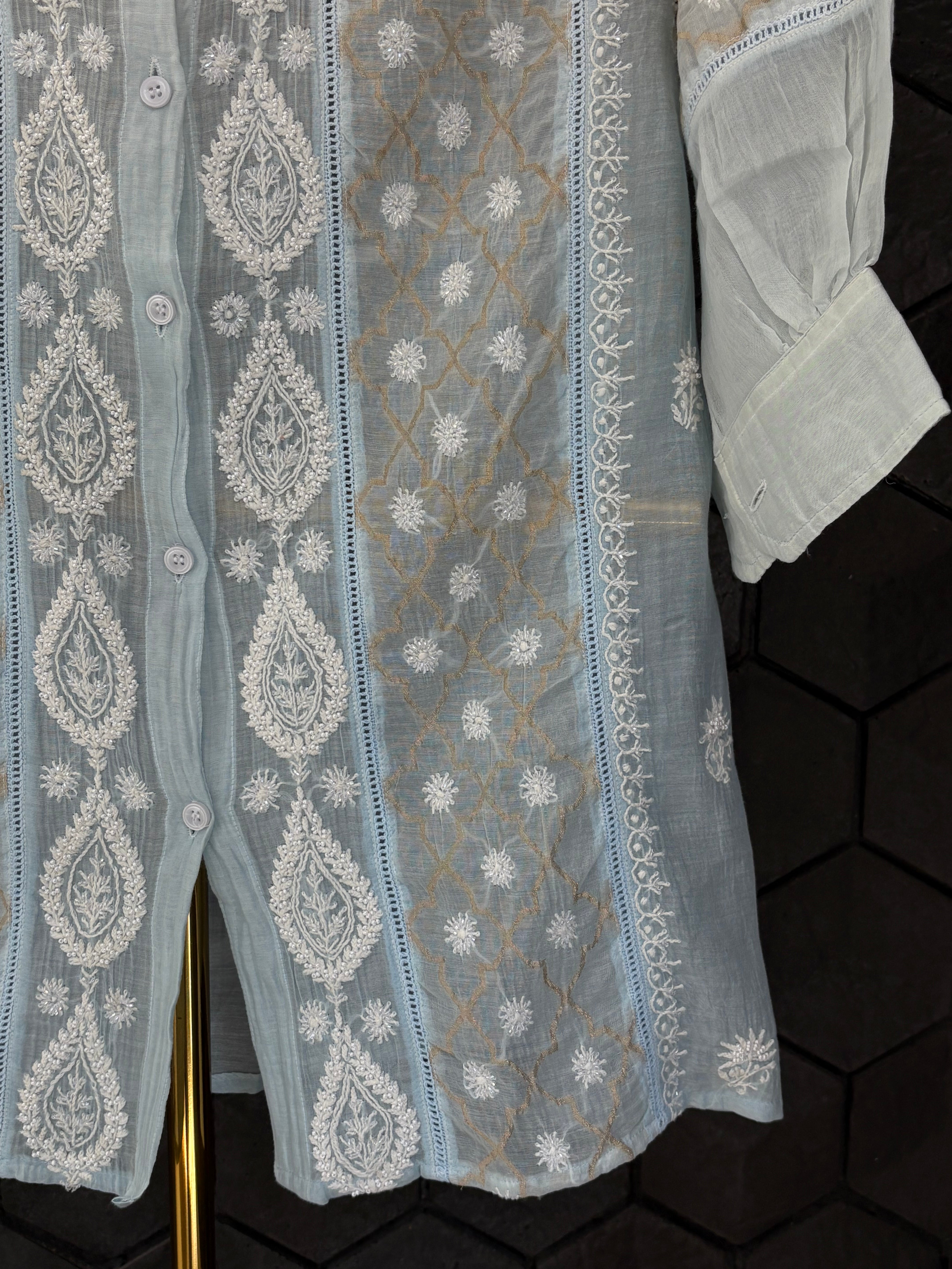 Sky Blue Chanderi Chikankari Co-ord sets