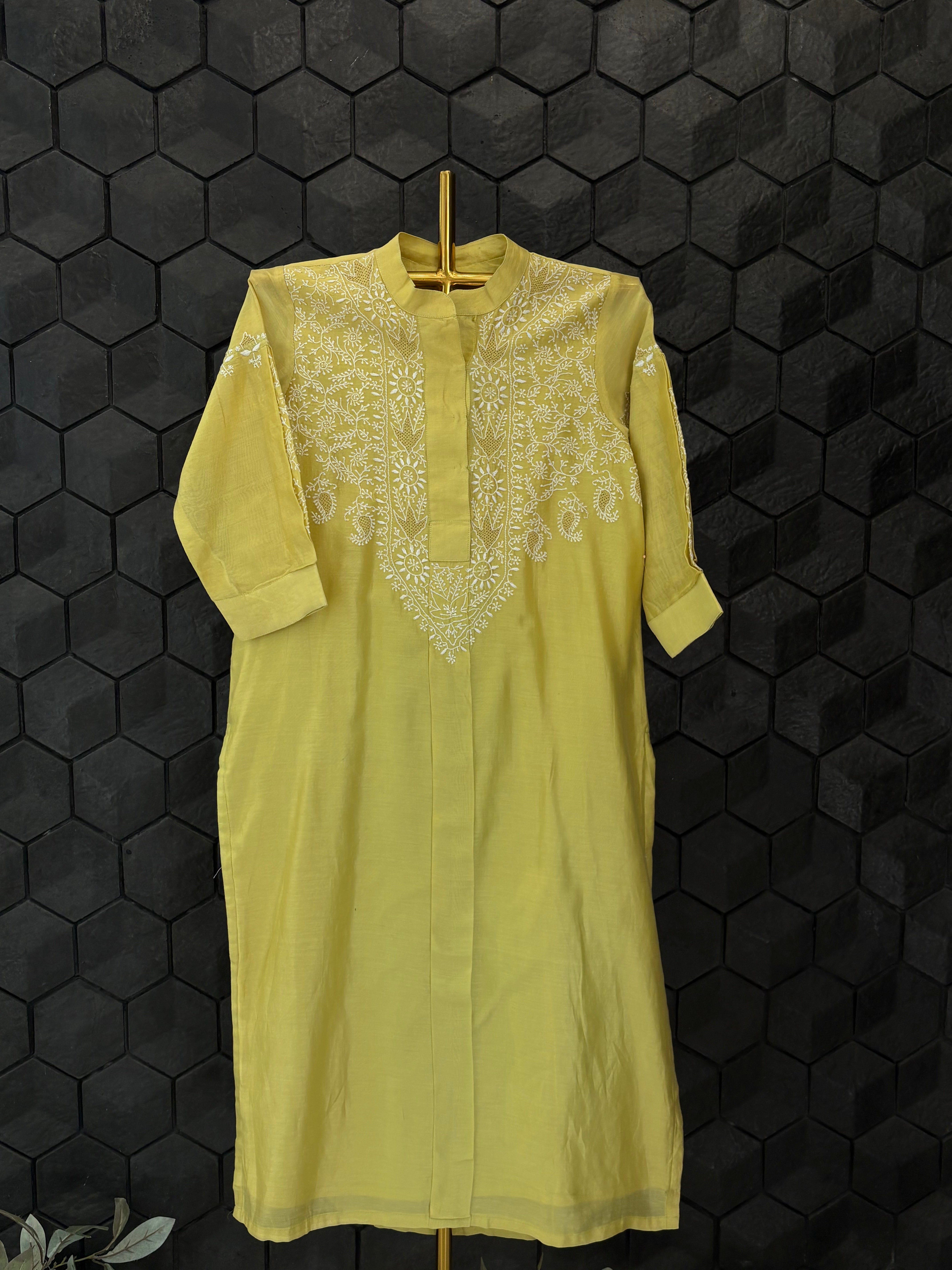 Lime Green Chanderi Chikankari Co-ord Set