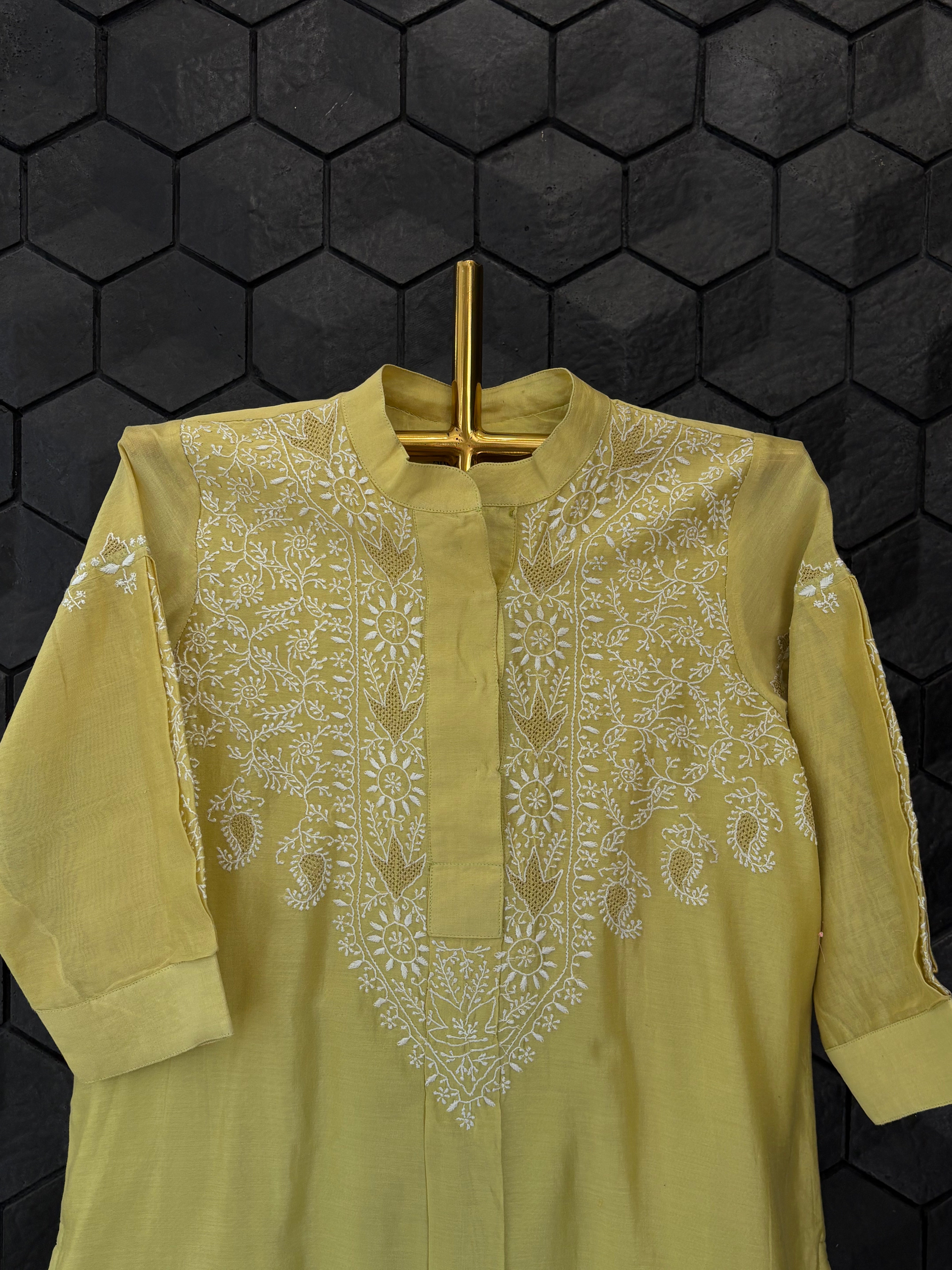 Lime Green Chanderi Chikankari Co-ord Set