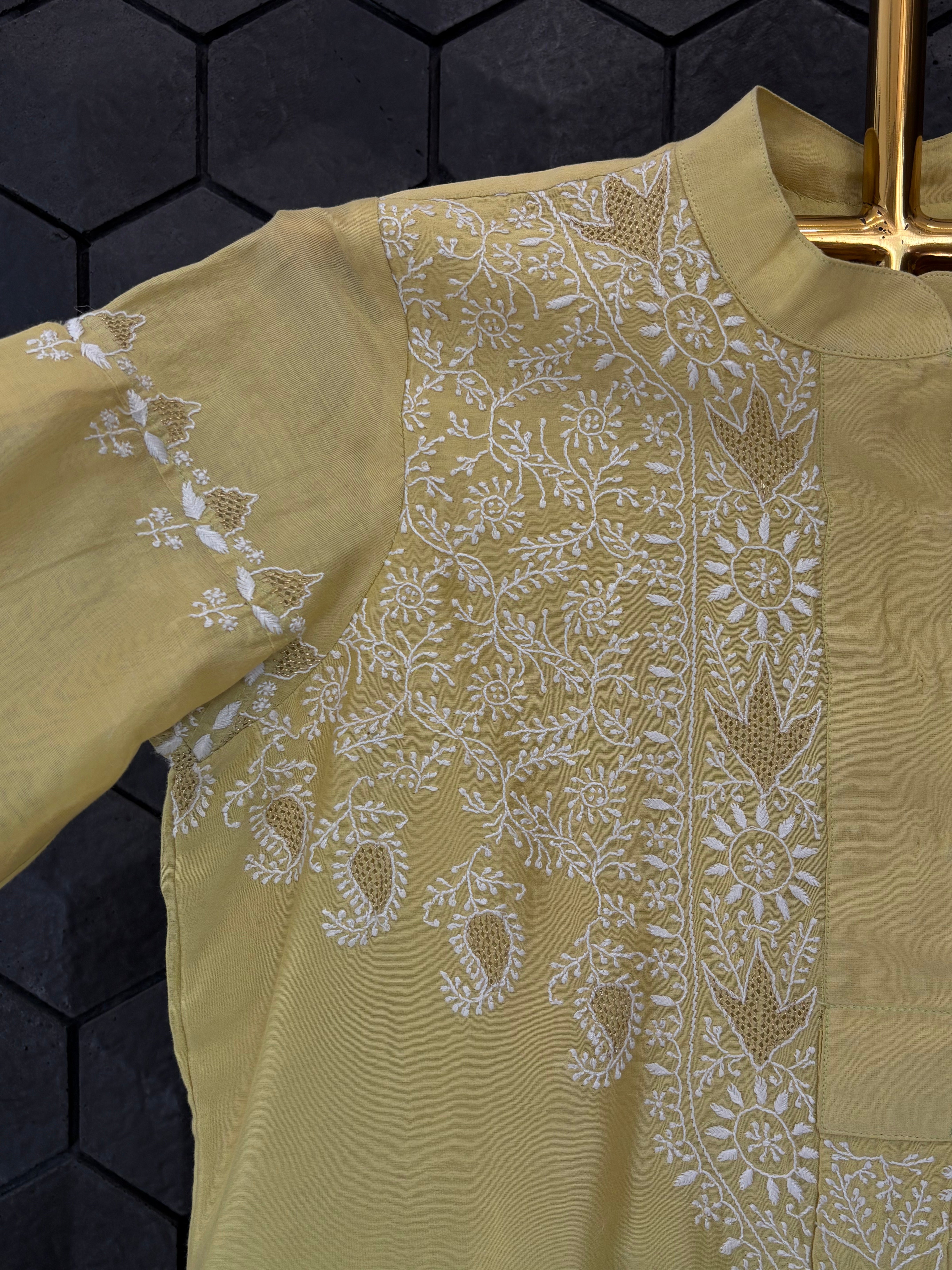 Lime Green Chanderi Chikankari Co-ord Set