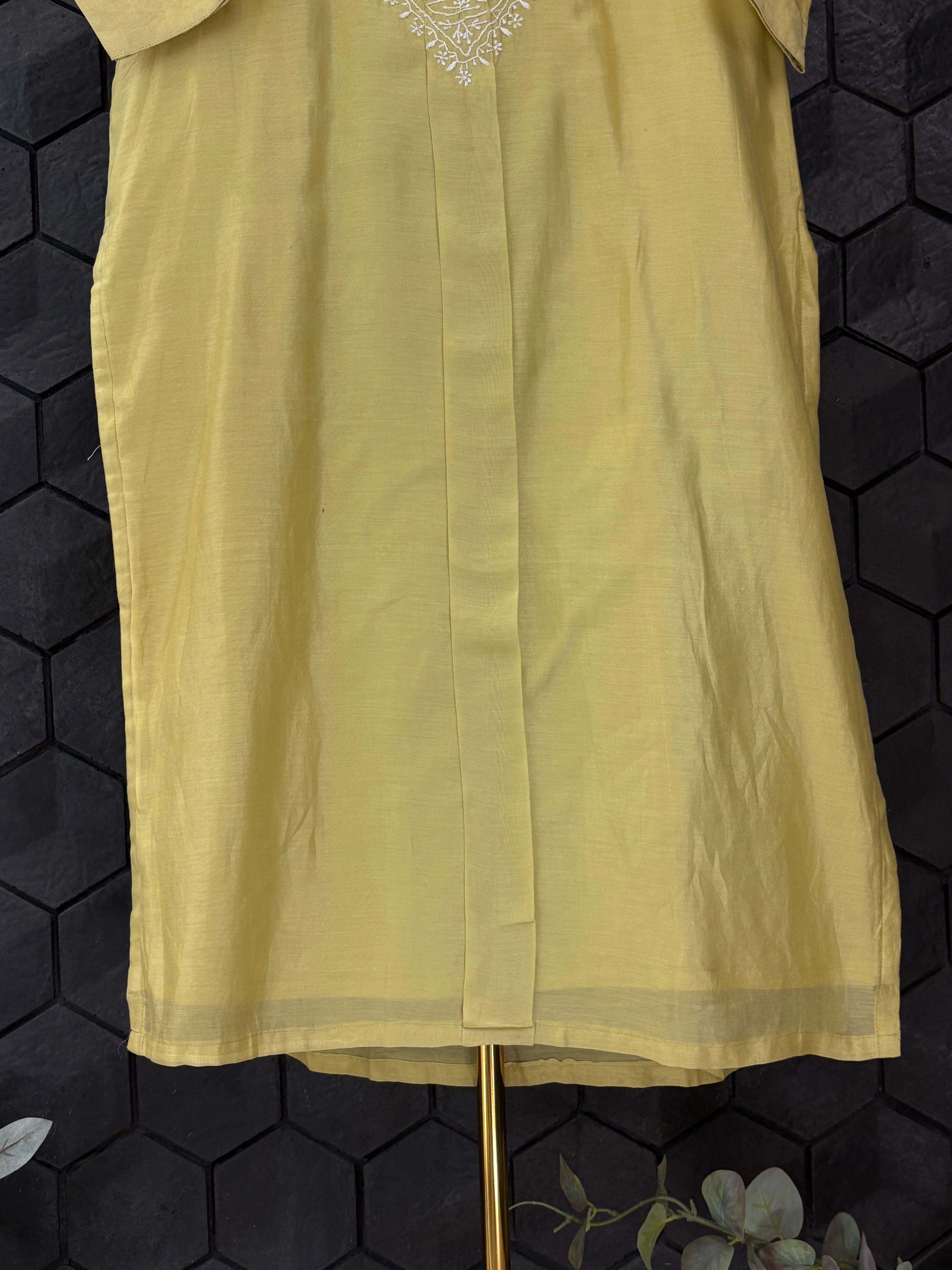 Lime Green Chanderi Chikankari Co-ord Set