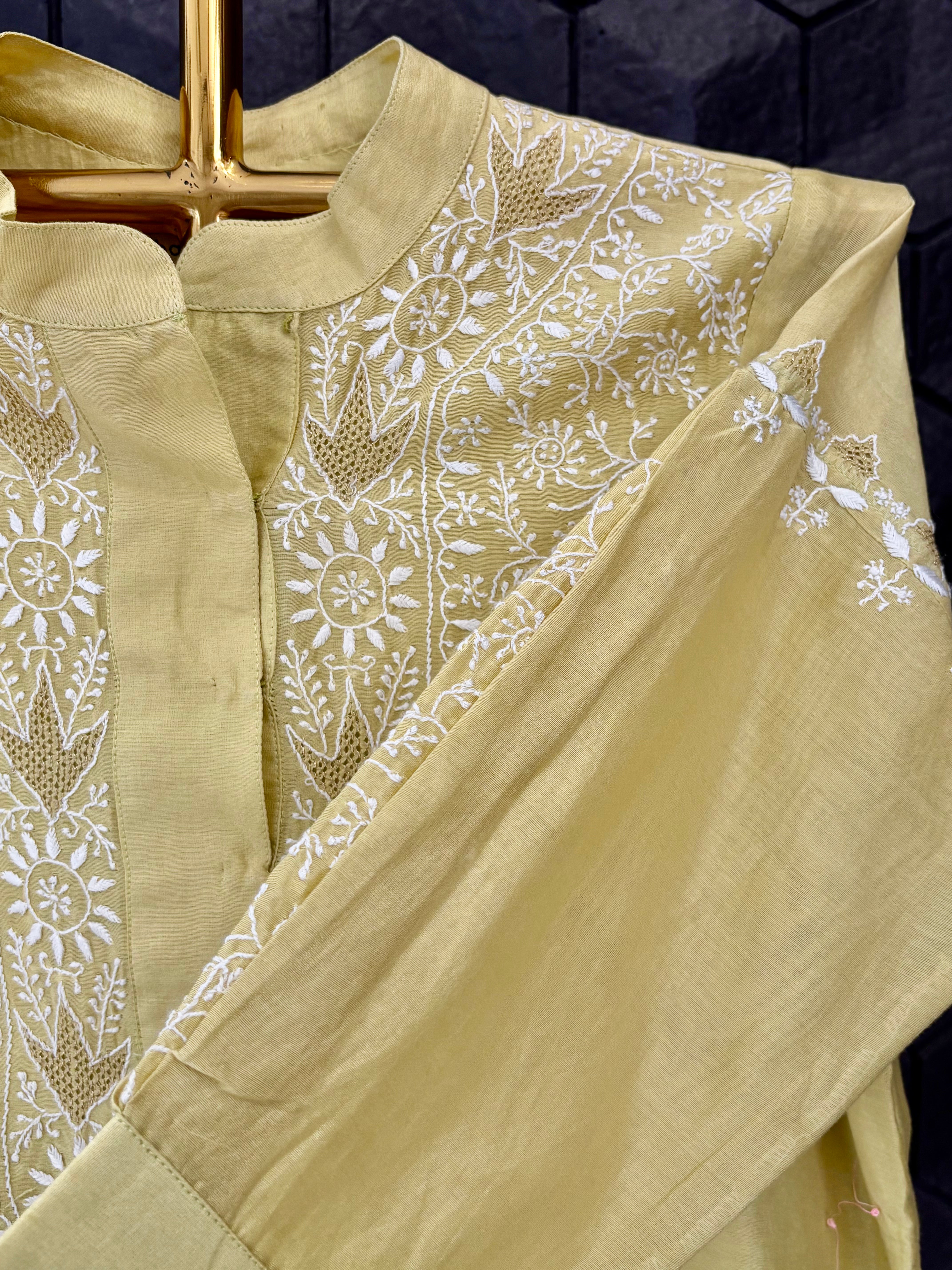 Lime Green Chanderi Chikankari Co-ord Set