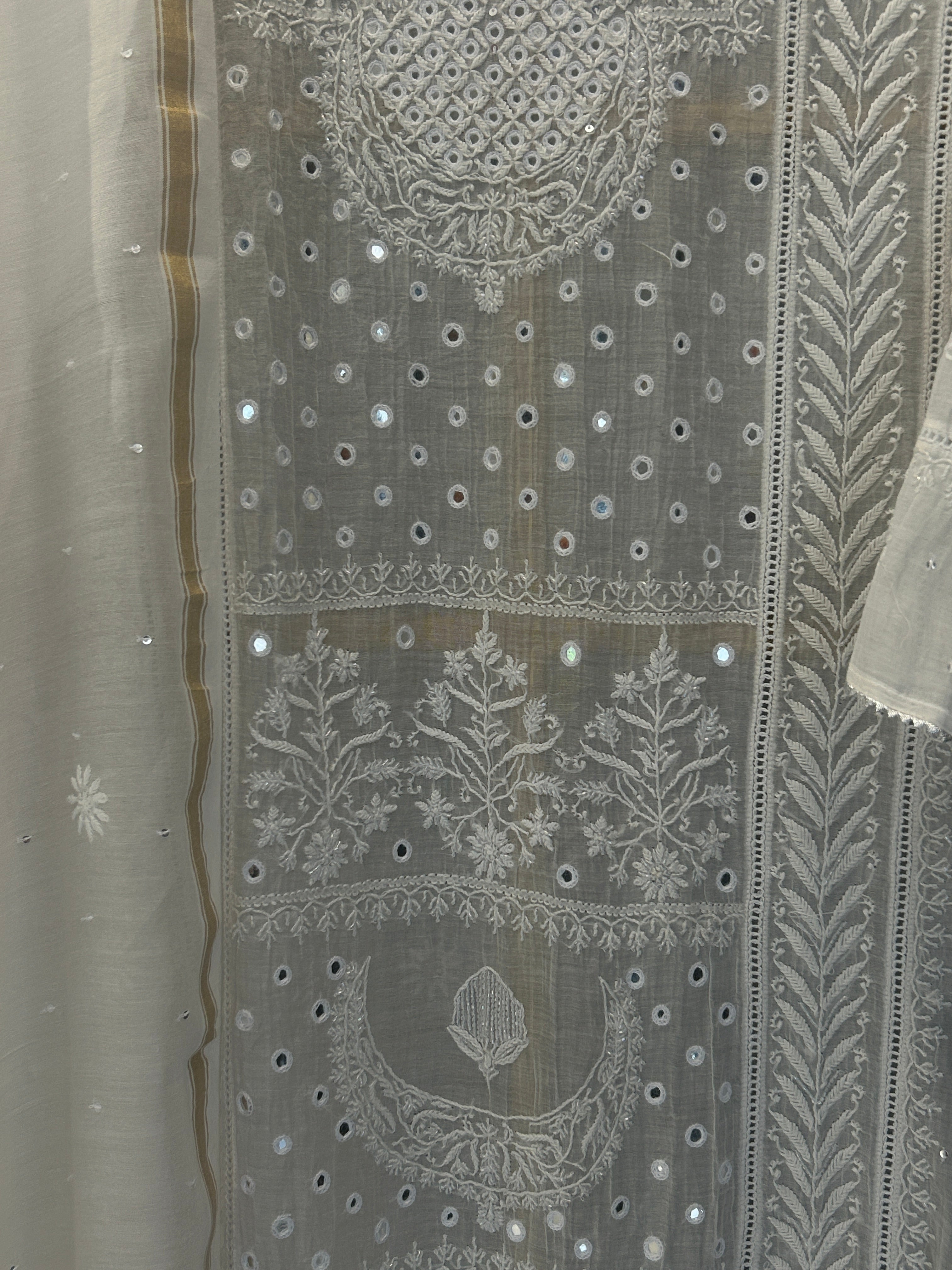 White Mirror Mul Chanderi Chikankari Kurta Set