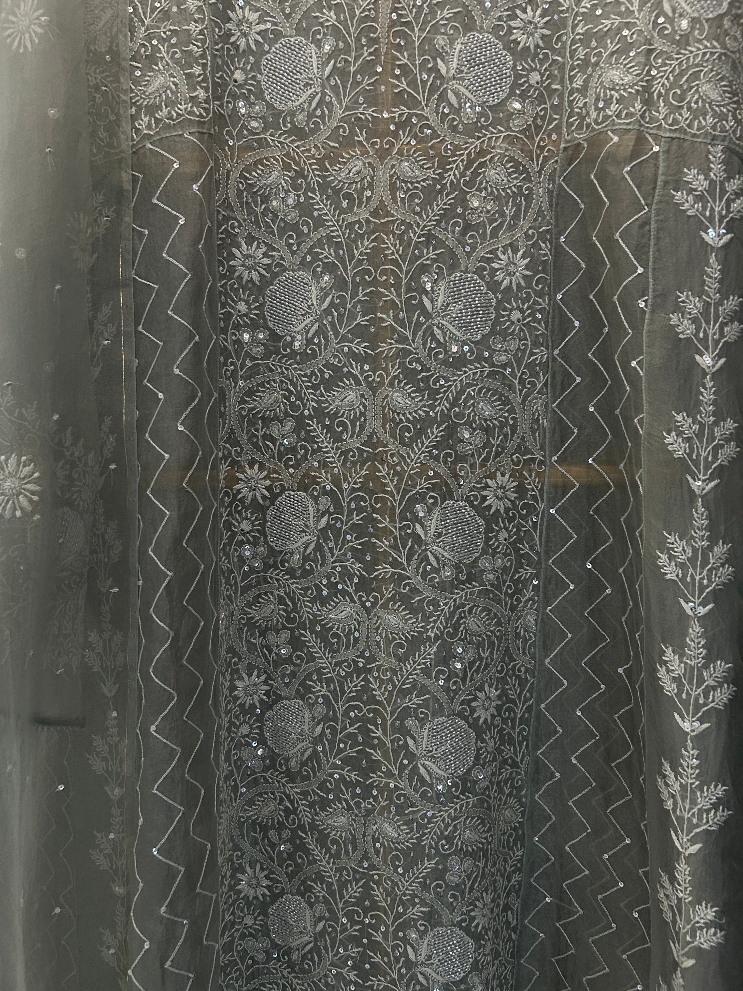 Green Organza Chikankari Anarkali Set