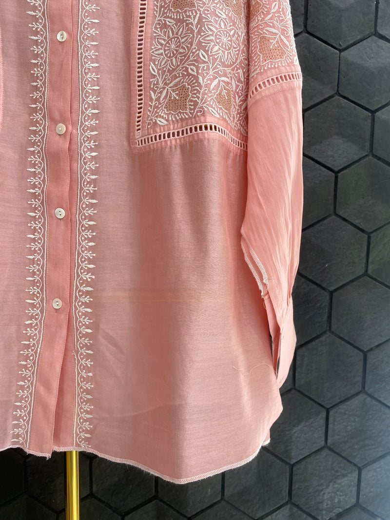 Light Pink Chanderi Chikankari Shirt
