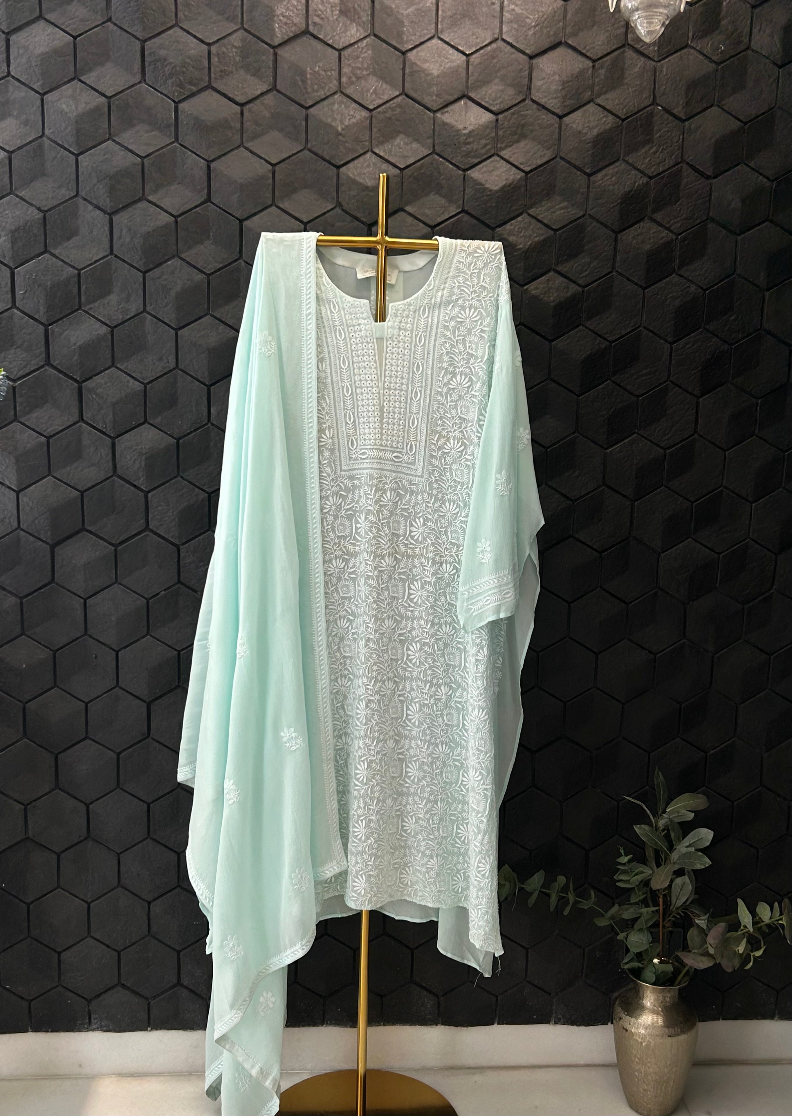 Light Blue Georgette Chikankari Kurta Set