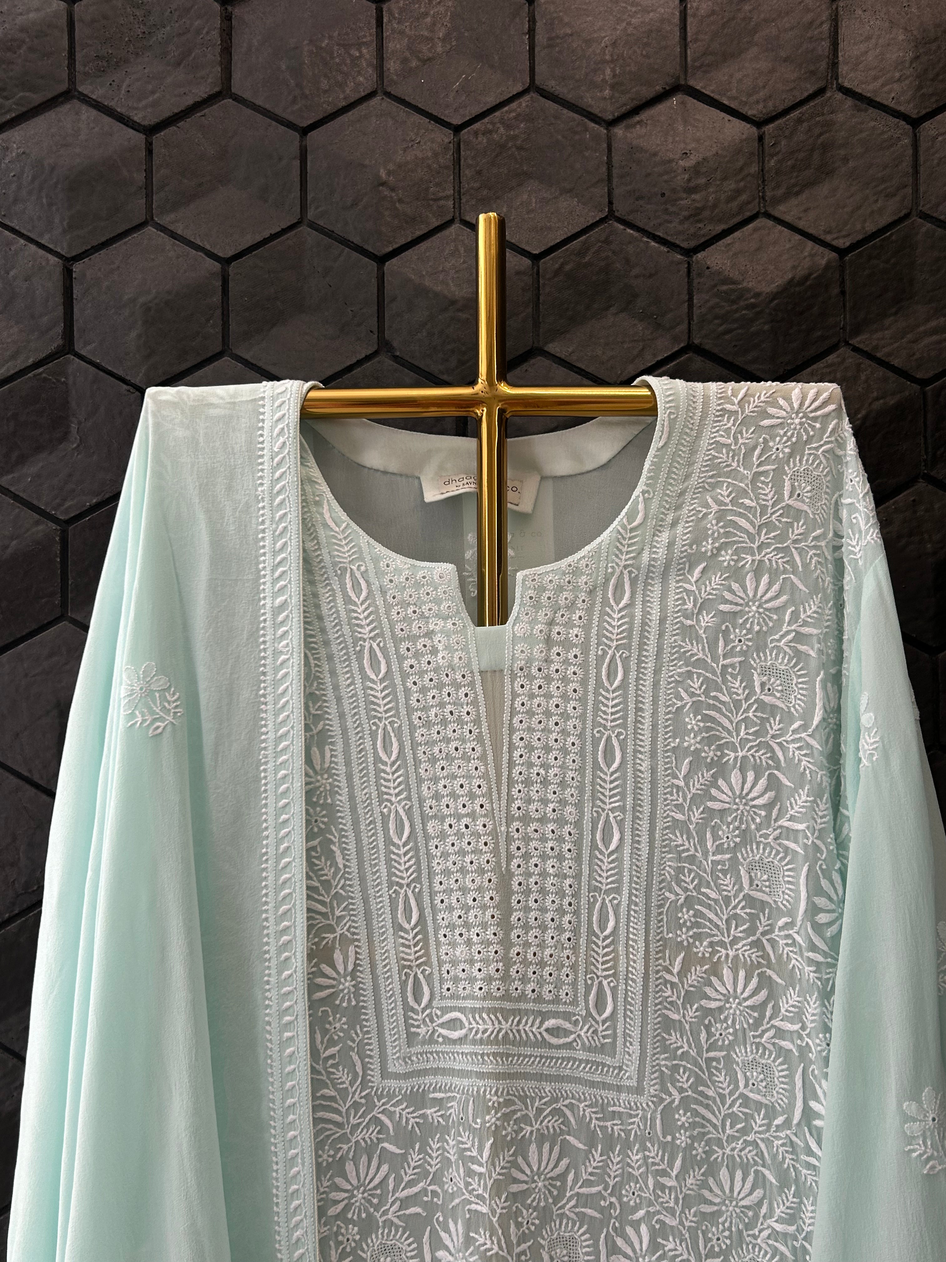 Light Blue Georgette Chikankari Kurta Set