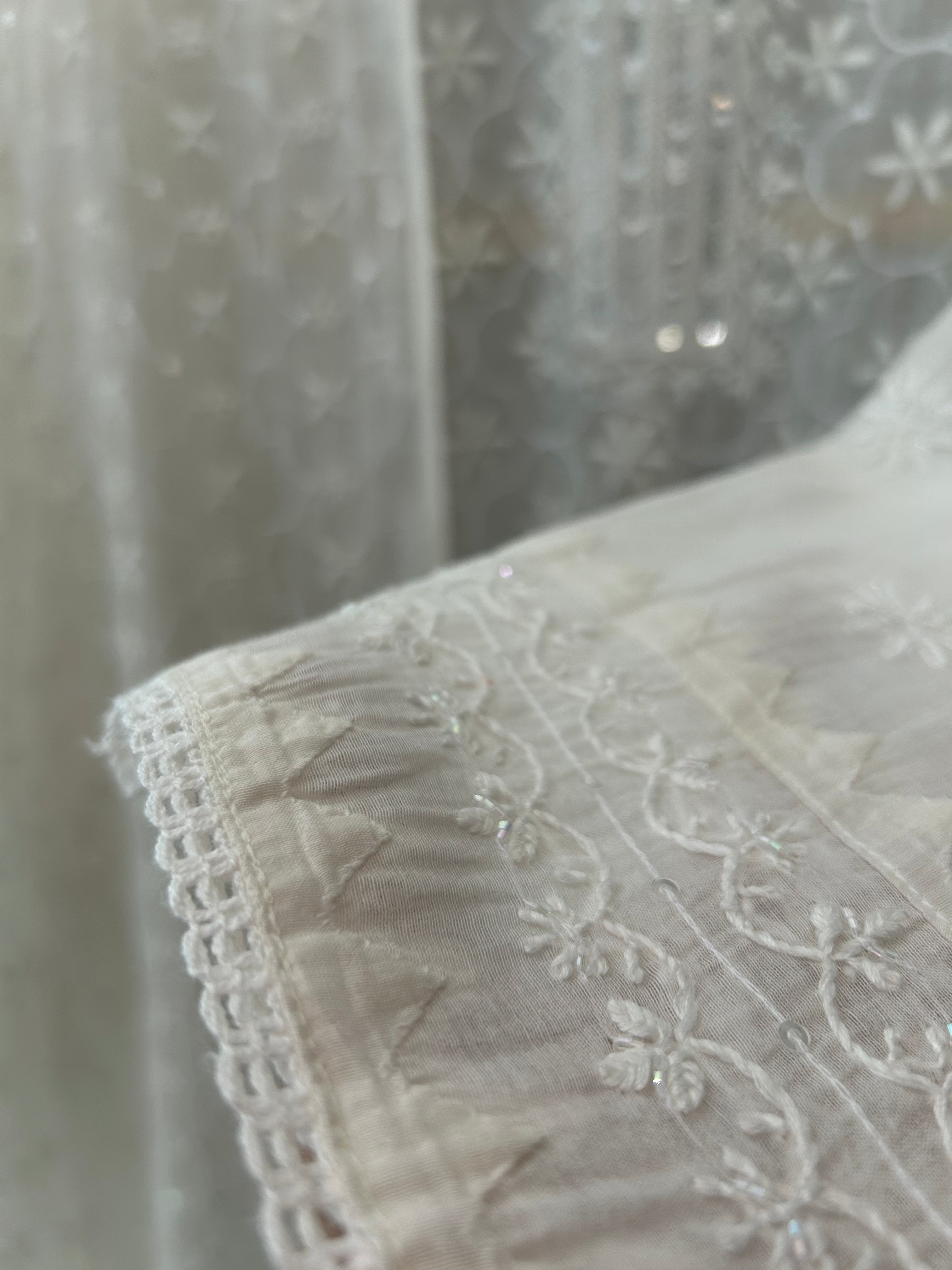 White Chanderi Chikankari Kurta Set