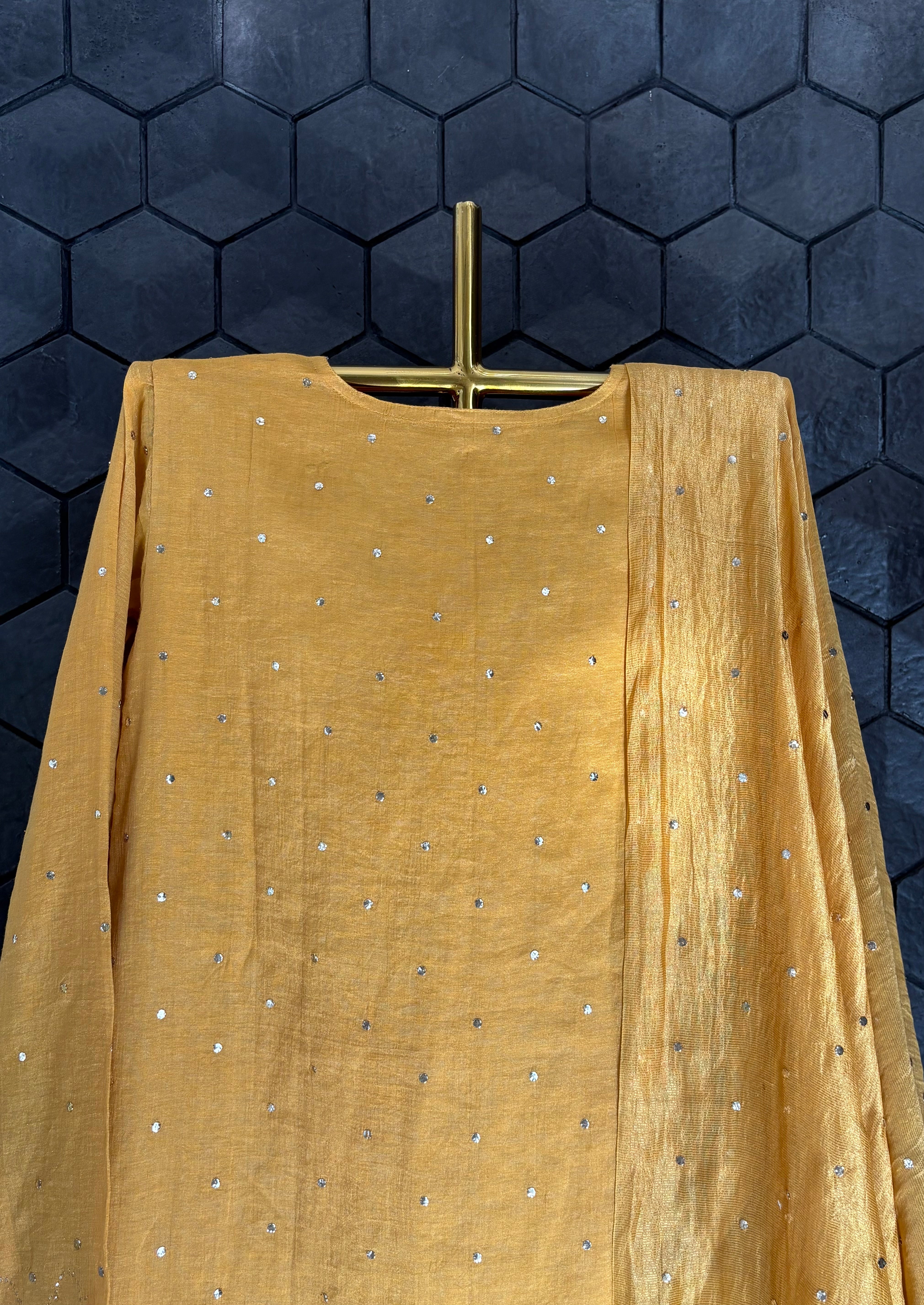 Mustard Mukaish Tissue Kurta Set