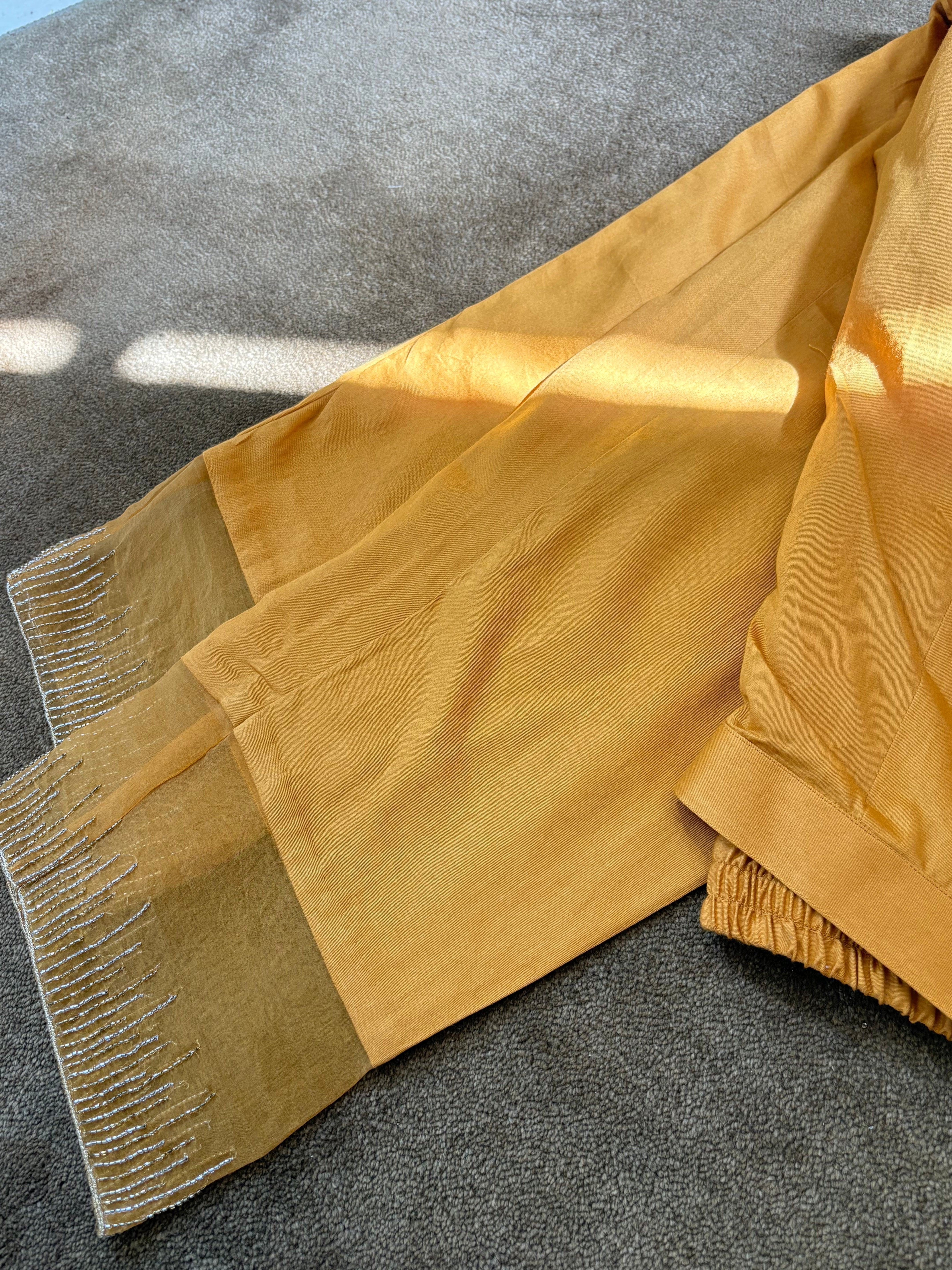 Mustard Mukaish Tissue Kurta Set