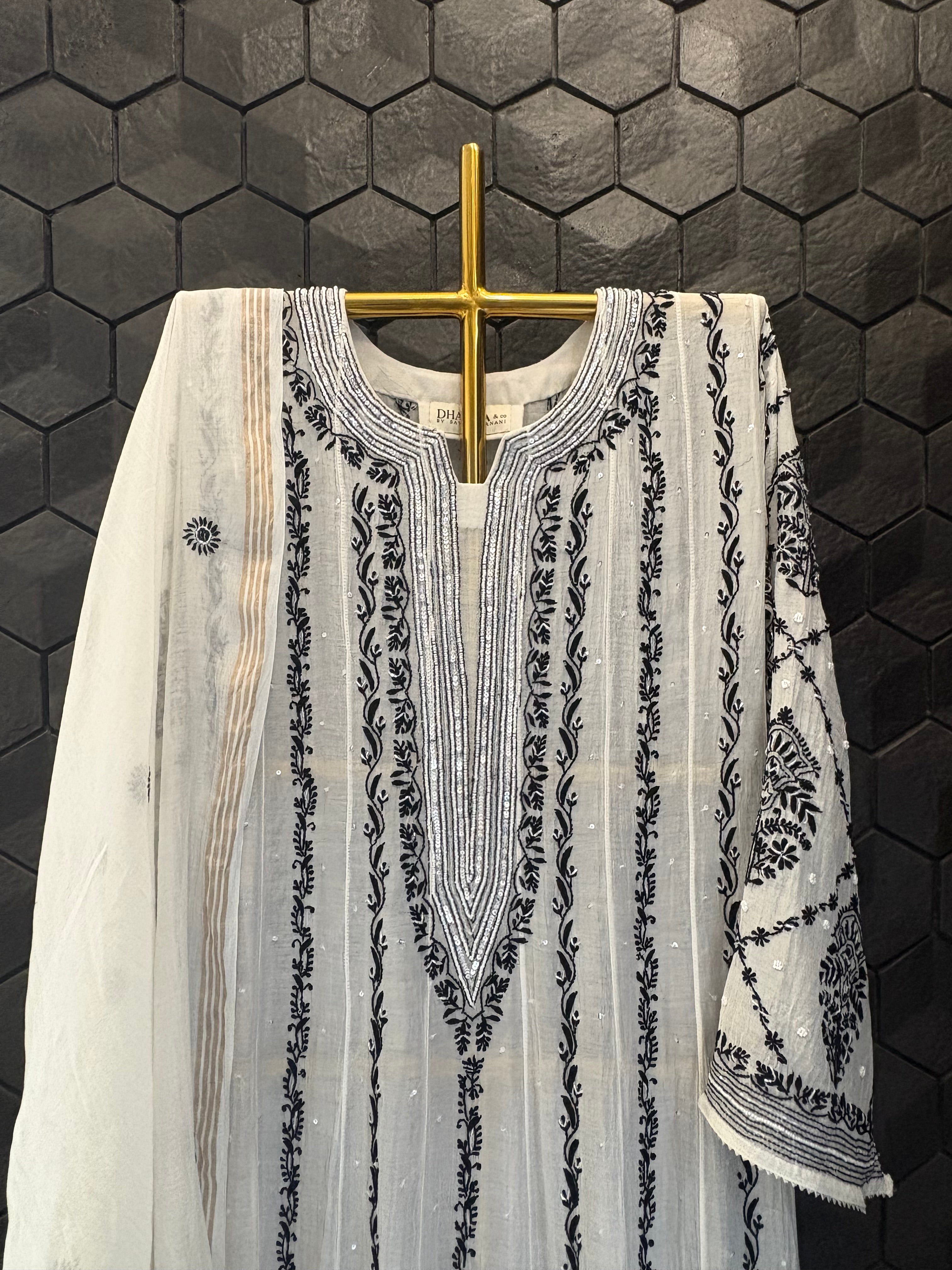 White Mul Chanderi Anarkali